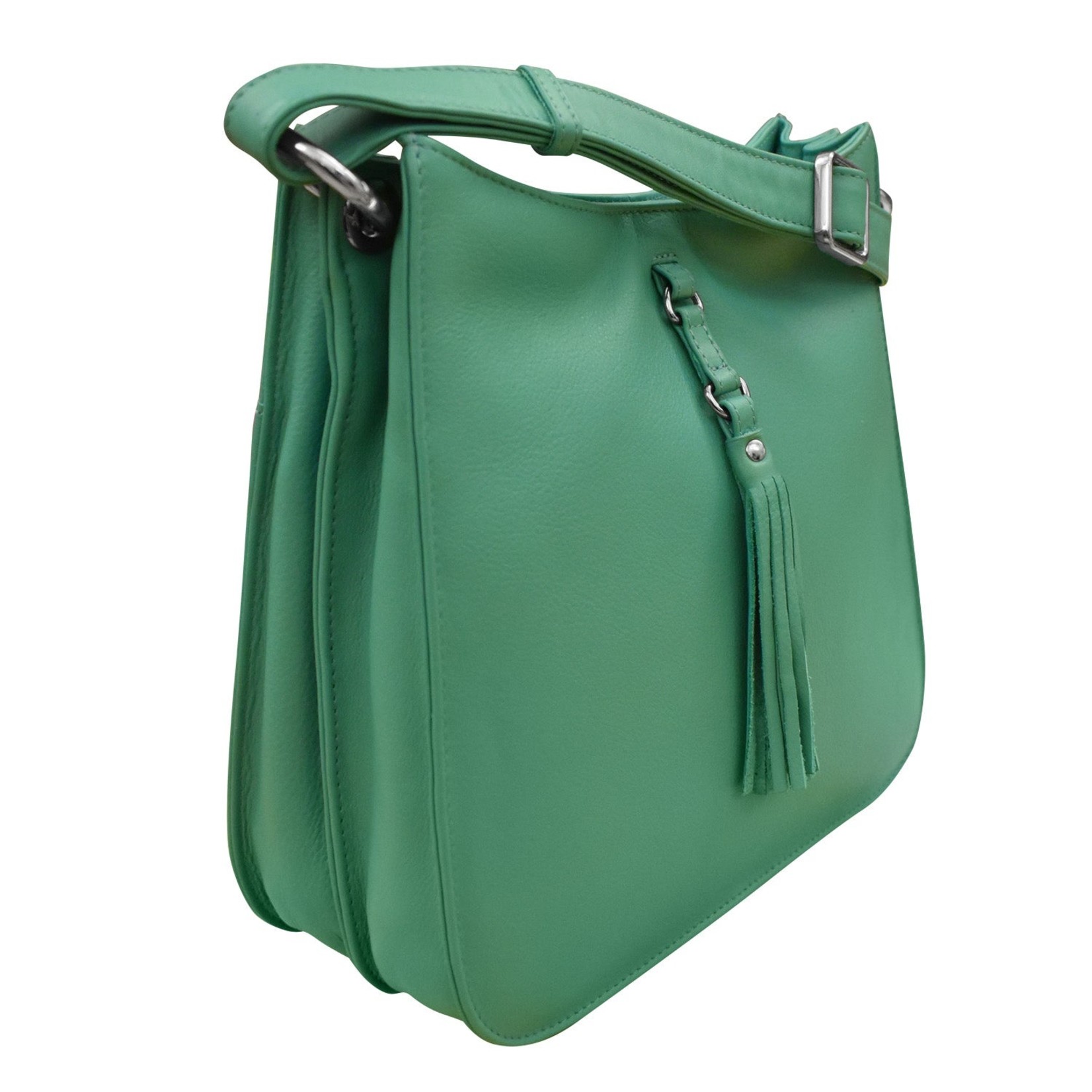 Leather Handbags and Accessories 6888 Turquoise - Feed Bag with Tassel