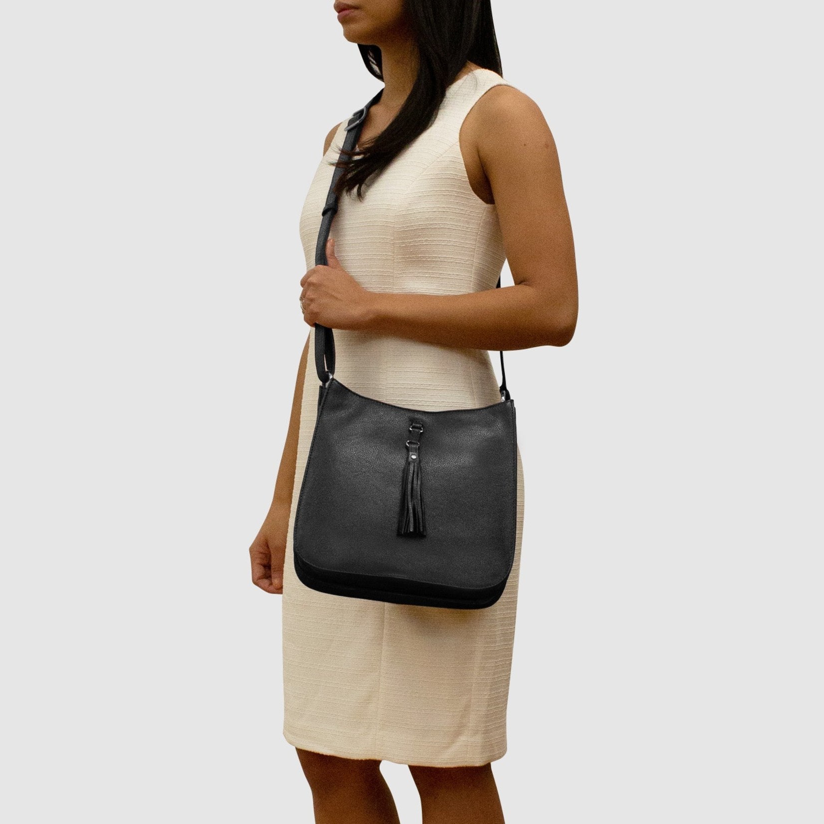 Leather Handbags and Accessories 6888H Toffee/Haircalf - Feed Bag with Tassel