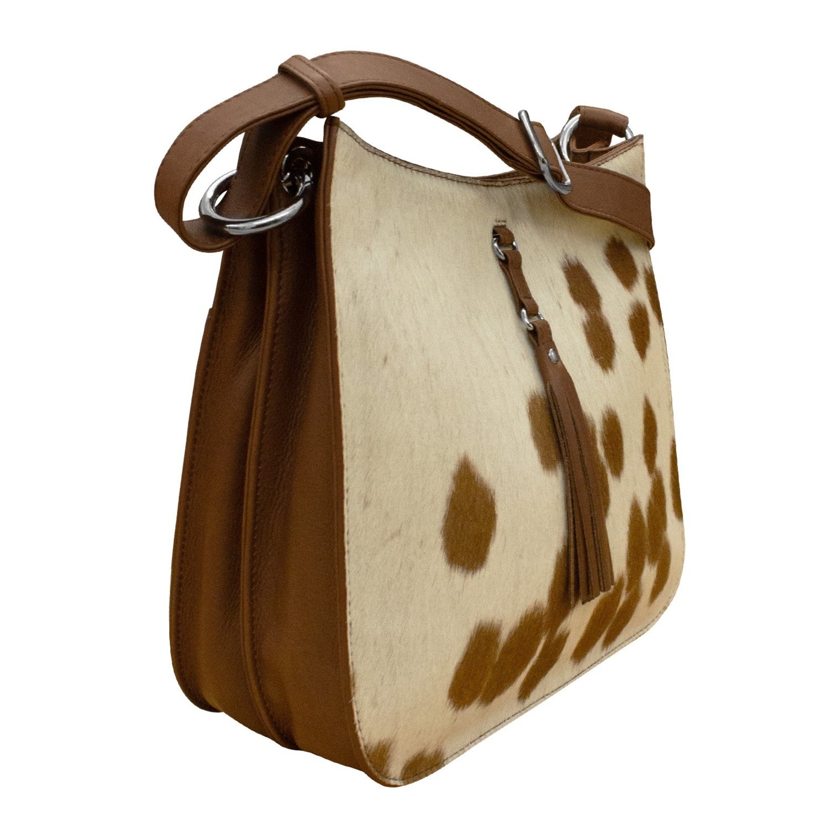 Leather Handbags and Accessories 6888H Toffee/Haircalf - Feed Bag with Tassel