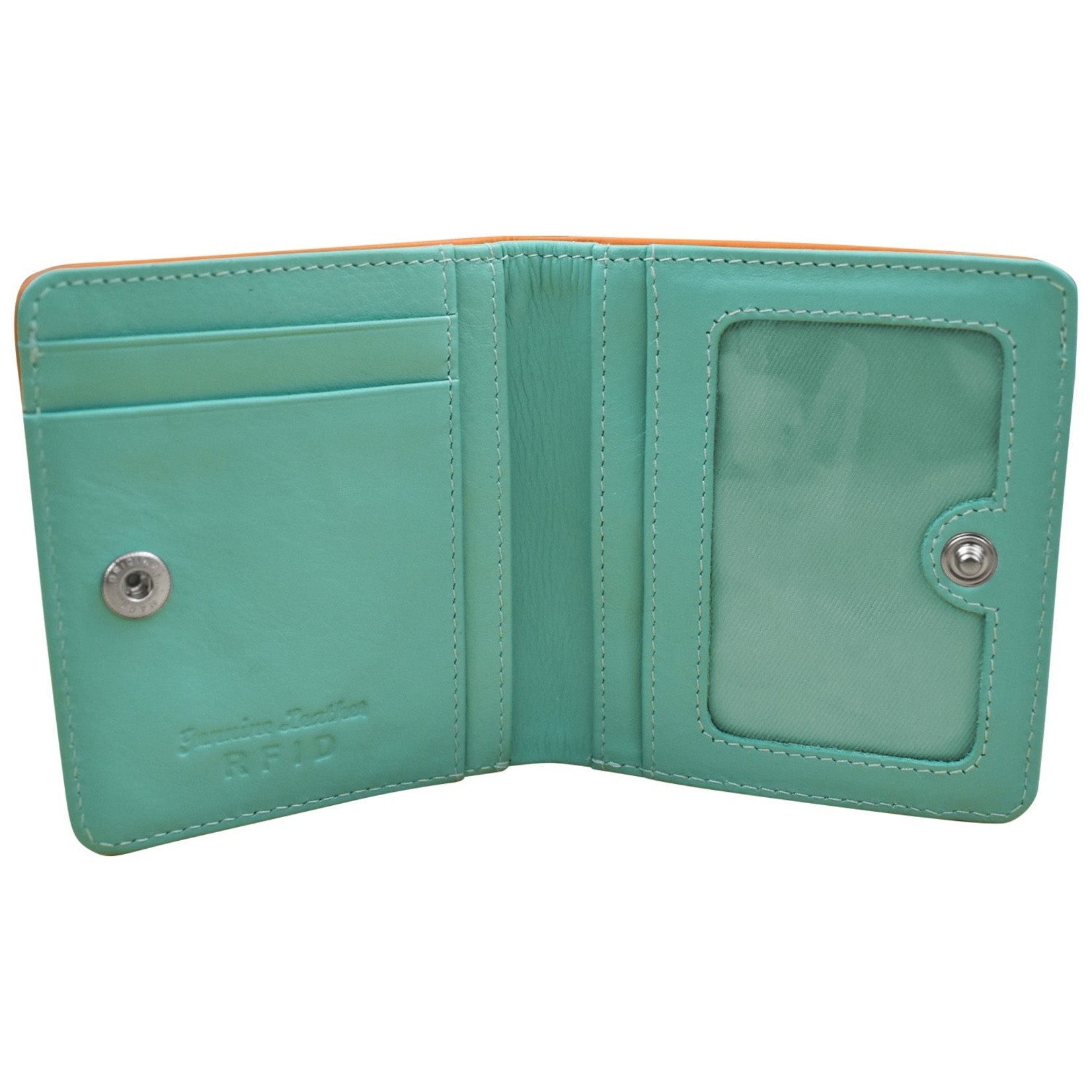 Leather Handbags and Accessories 7831 Papaya/Turquoise - RFID Mini Wallet Two Toned
