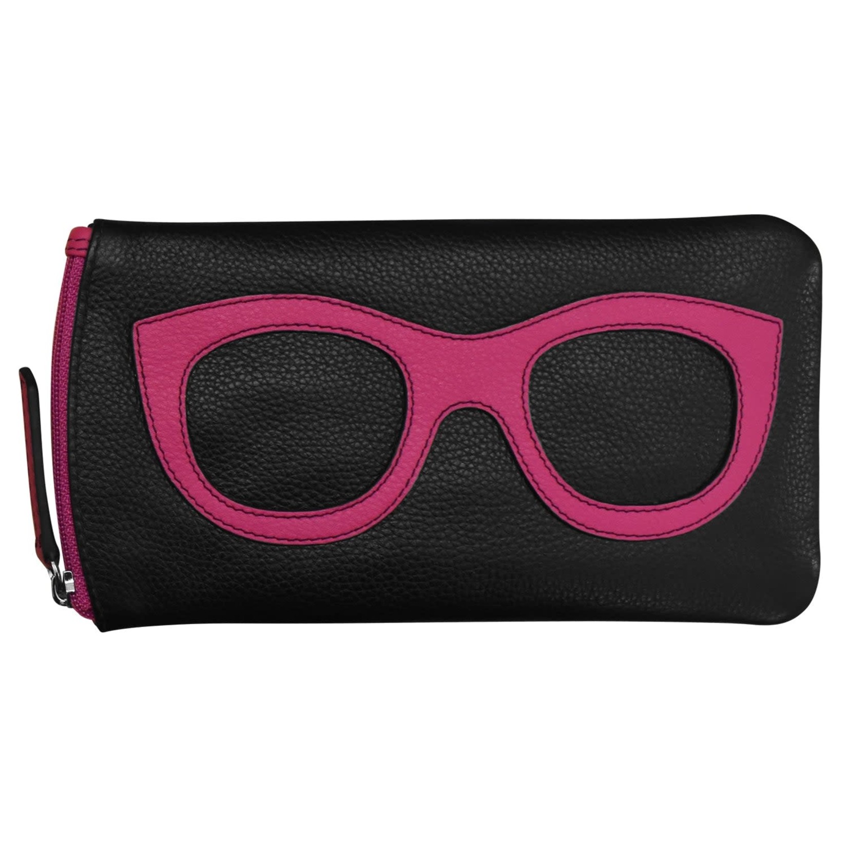 Leather Handbags and Accessories 6462 Black/Indian Pink - Leather Eyeglass Case