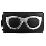 Leather Handbags and Accessories 6462 Black/Silver - Leather Eyeglass Case
