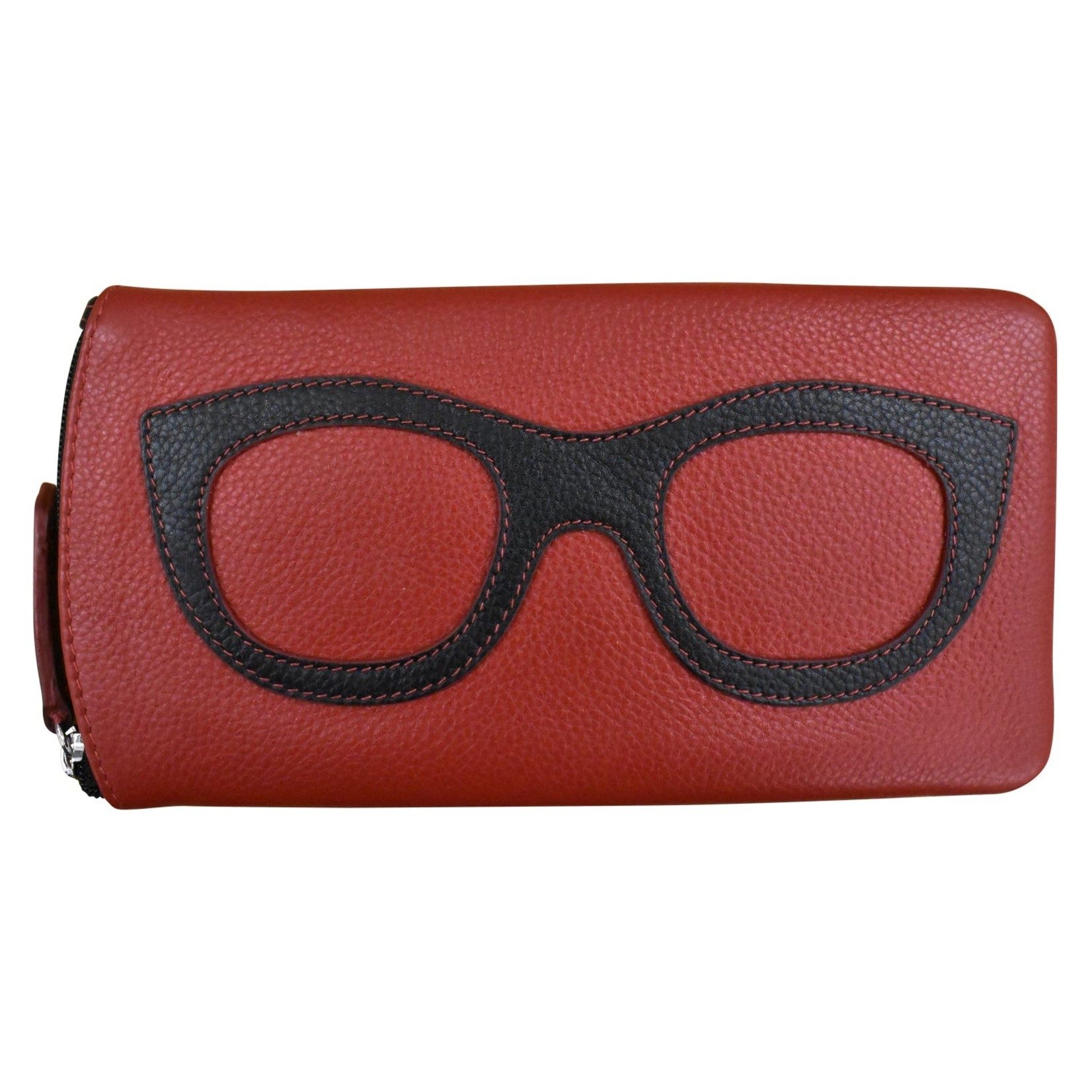 Leather Handbags and Accessories 6462 Red/Black - Leather Eyeglass Case