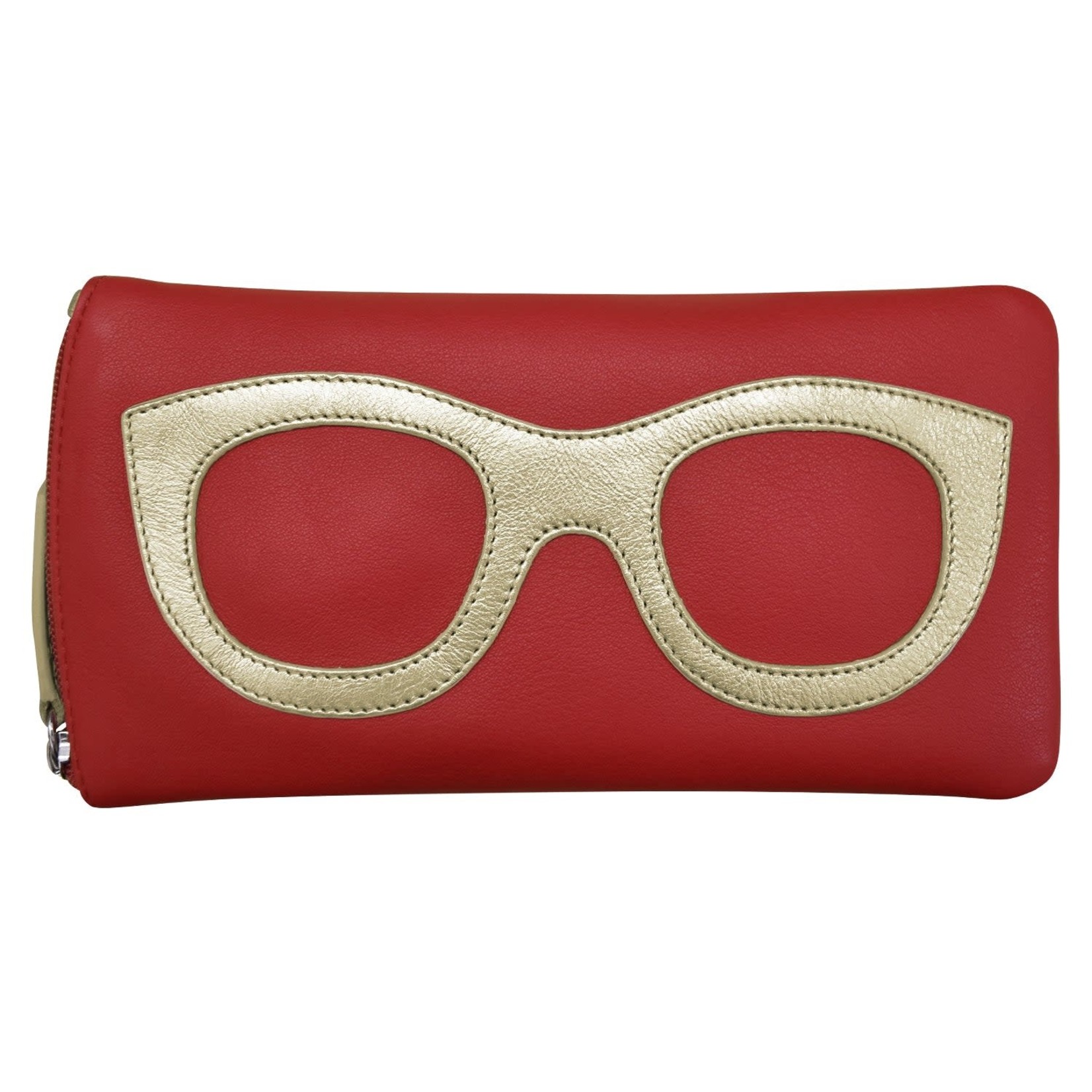Leather Handbags and Accessories 6462 Red/Light Gold - Leather Eyeglass Case