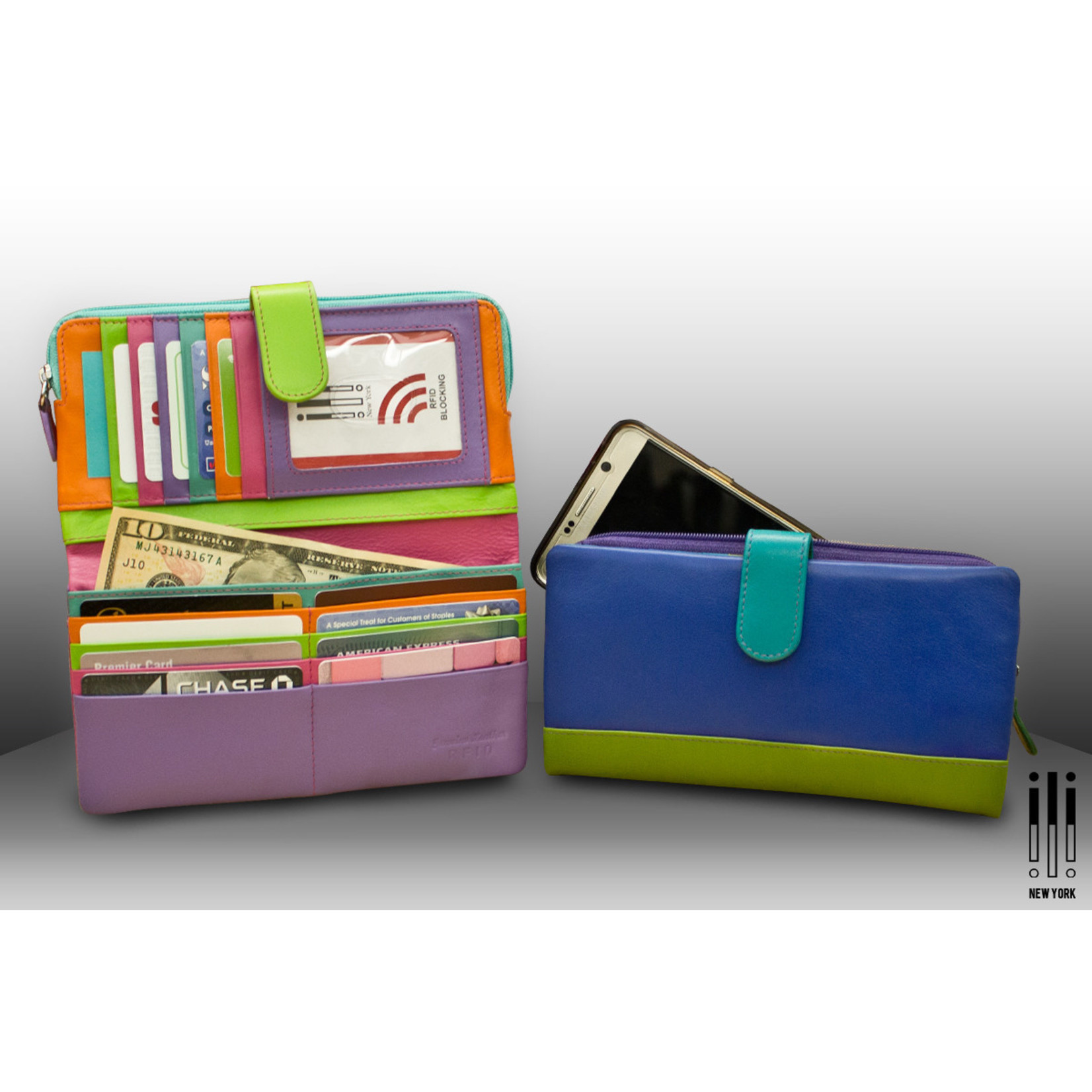 Leather Handbags and Accessories 7420 Denim Multi - RFID Smartphone Wallet