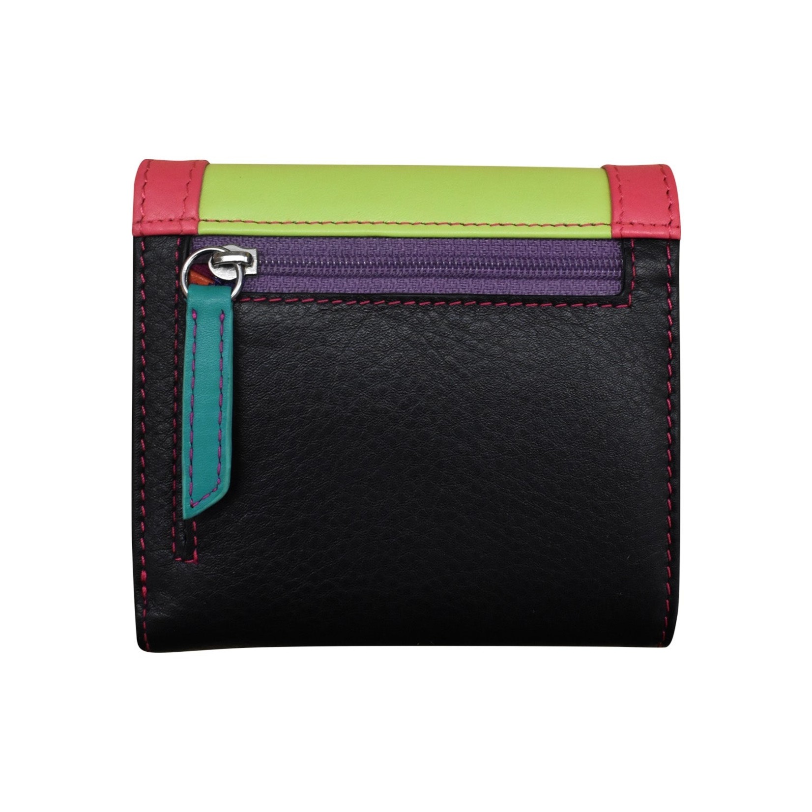 Leather Handbags and Accessories 7824 Black Brights - RFID Tri-fold Color Block Mini Wallet