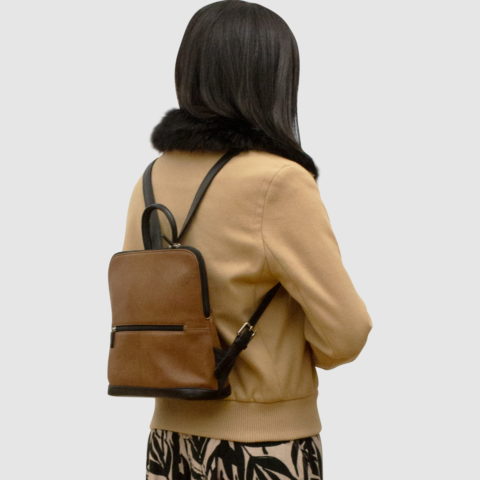 Leather Handbags and Accessories 6503 Toffee/Black - Small Backpack