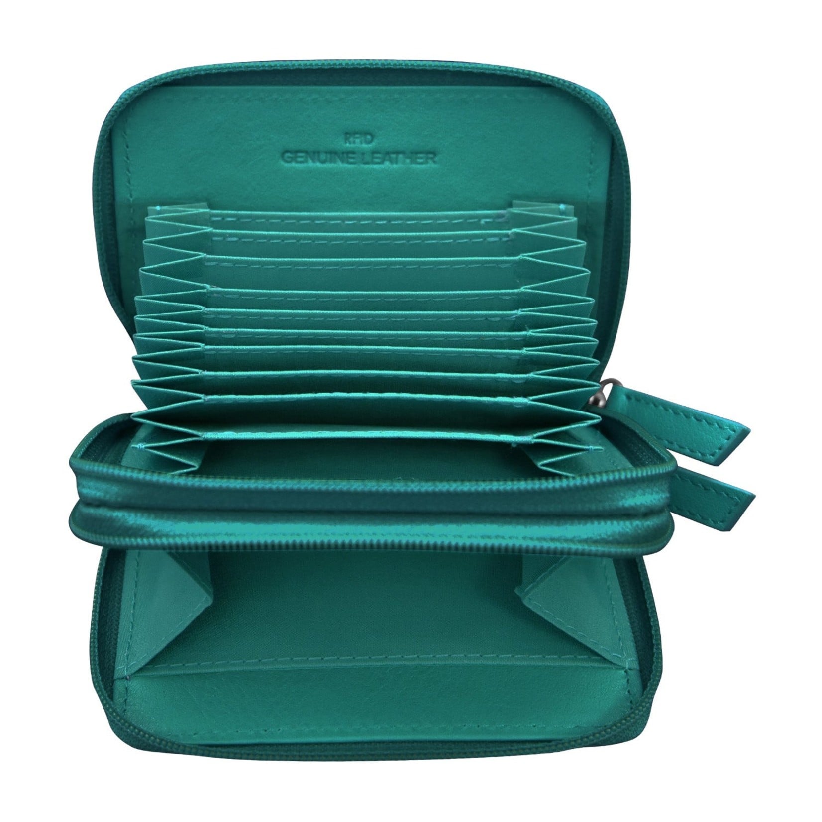 Leather Handbags and Accessories 6714 Aqua - RFID Double Zip Accordion Card Holder