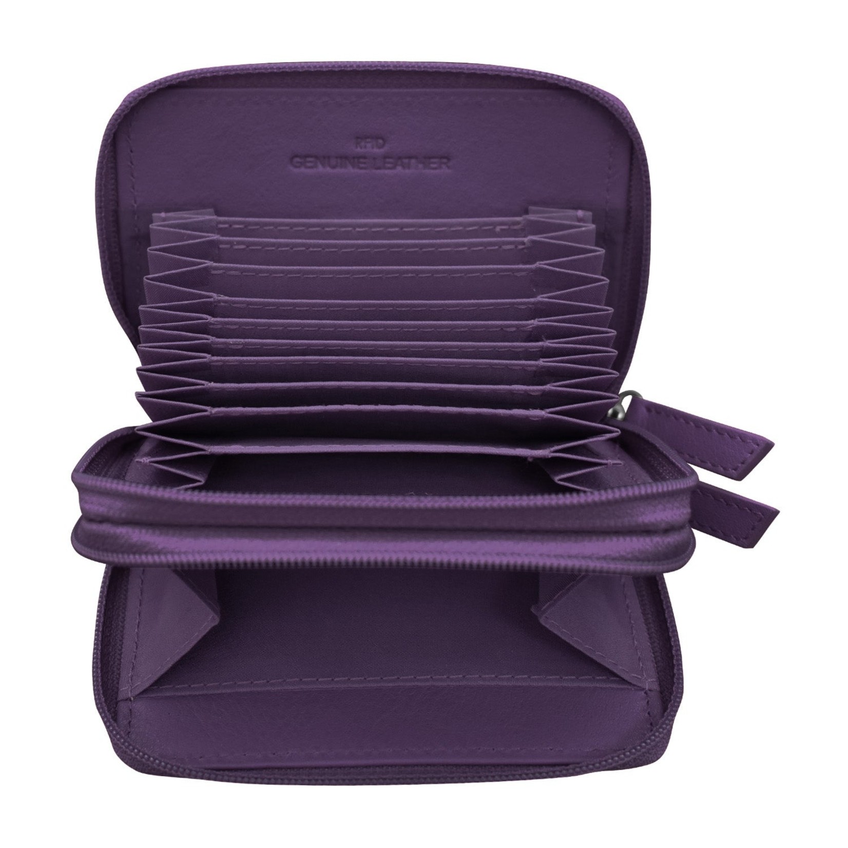Leather Handbags and Accessories 6714 Purple - RFID Double Zip Accordion Card Holder