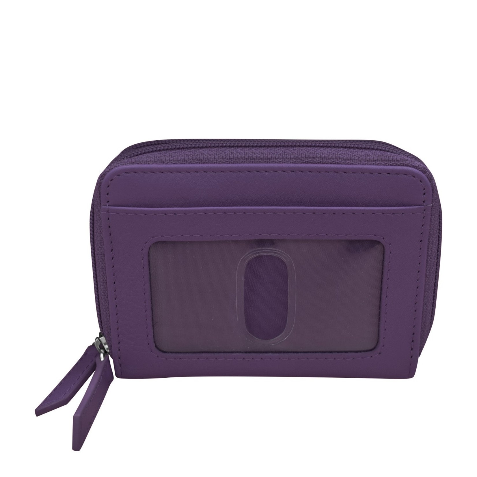 Leather Handbags and Accessories 6714 Purple - RFID Double Zip Accordion Card Holder