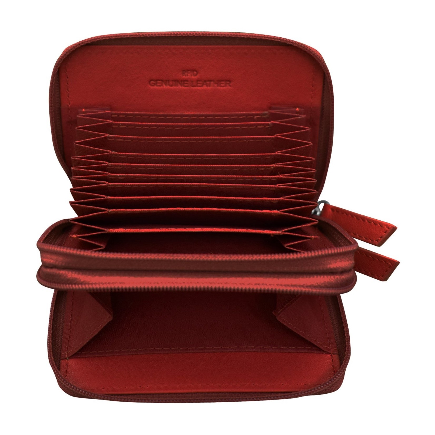 Leather Handbags and Accessories 6714 Red - RFID Double Zip Accordion Card Holder
