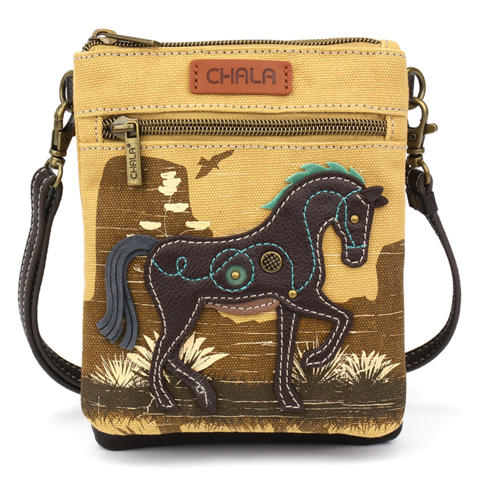 Chala Double Pocket Crossbody - Safari Horse Brown