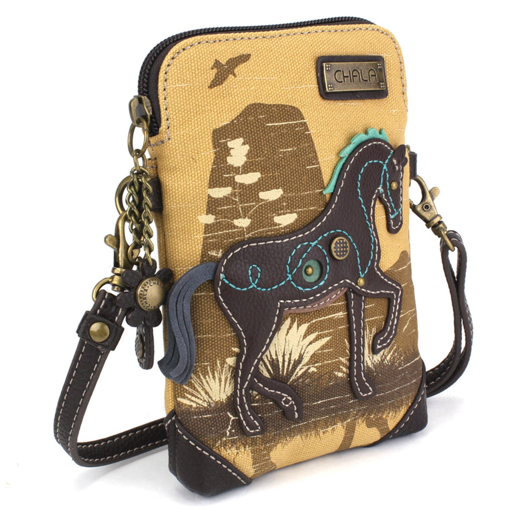 Chala Safari Horse Canvas Cell Phone Crossbody (Brown)