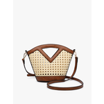 Jen & Co M2269-BR:  Ashlyn Rattan Bucket Bag - Brown