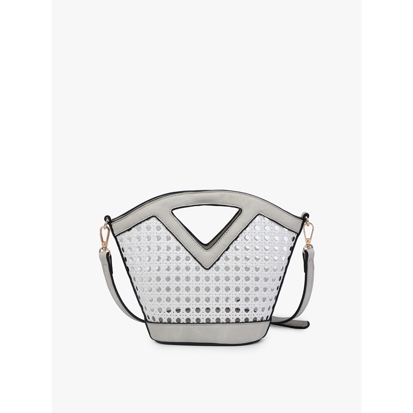 Jen & Co M2269-WT: Ashlyn Rattan Bucket Bag - White