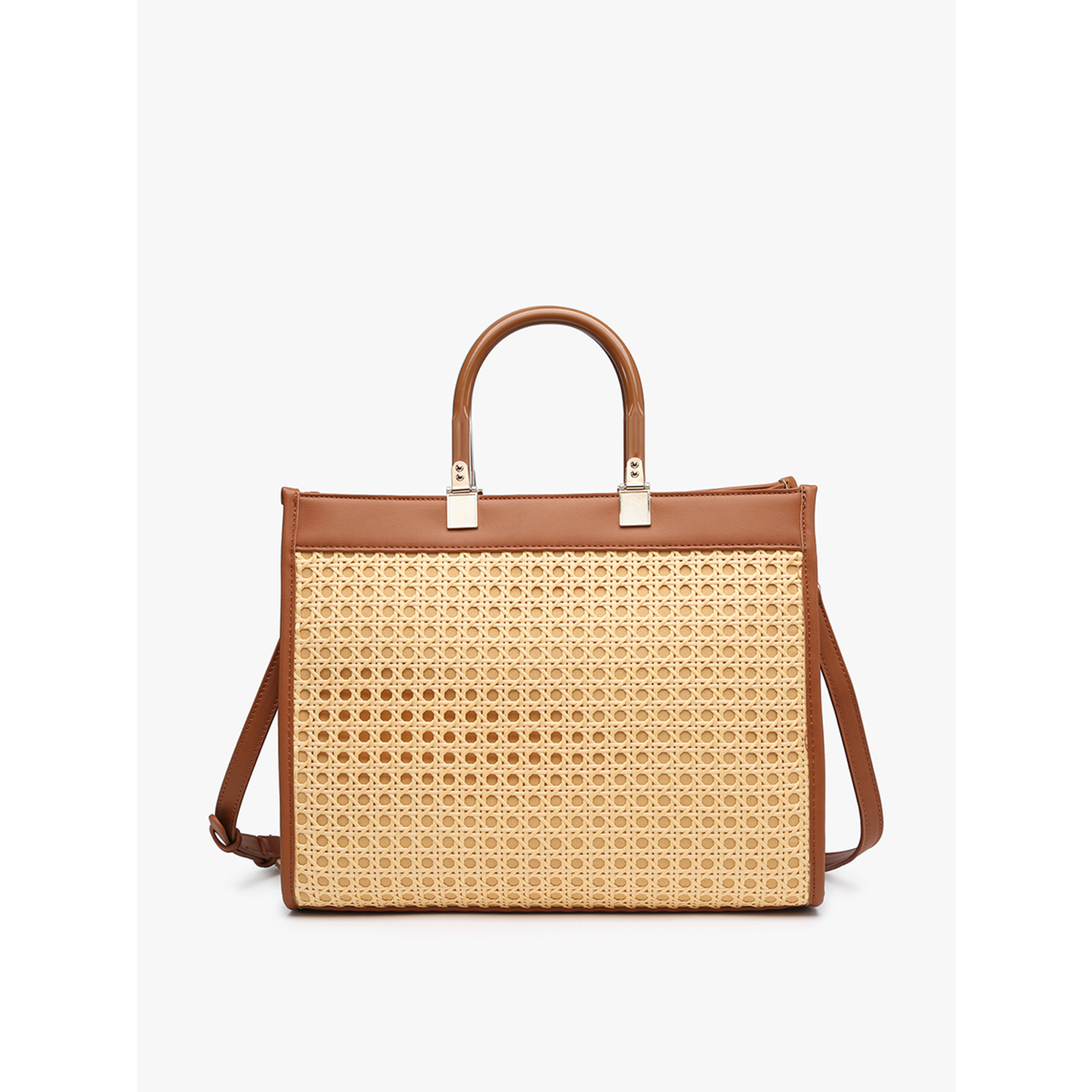 Jen & Co M2234-TN:  Mia Rattan Tote - Tan