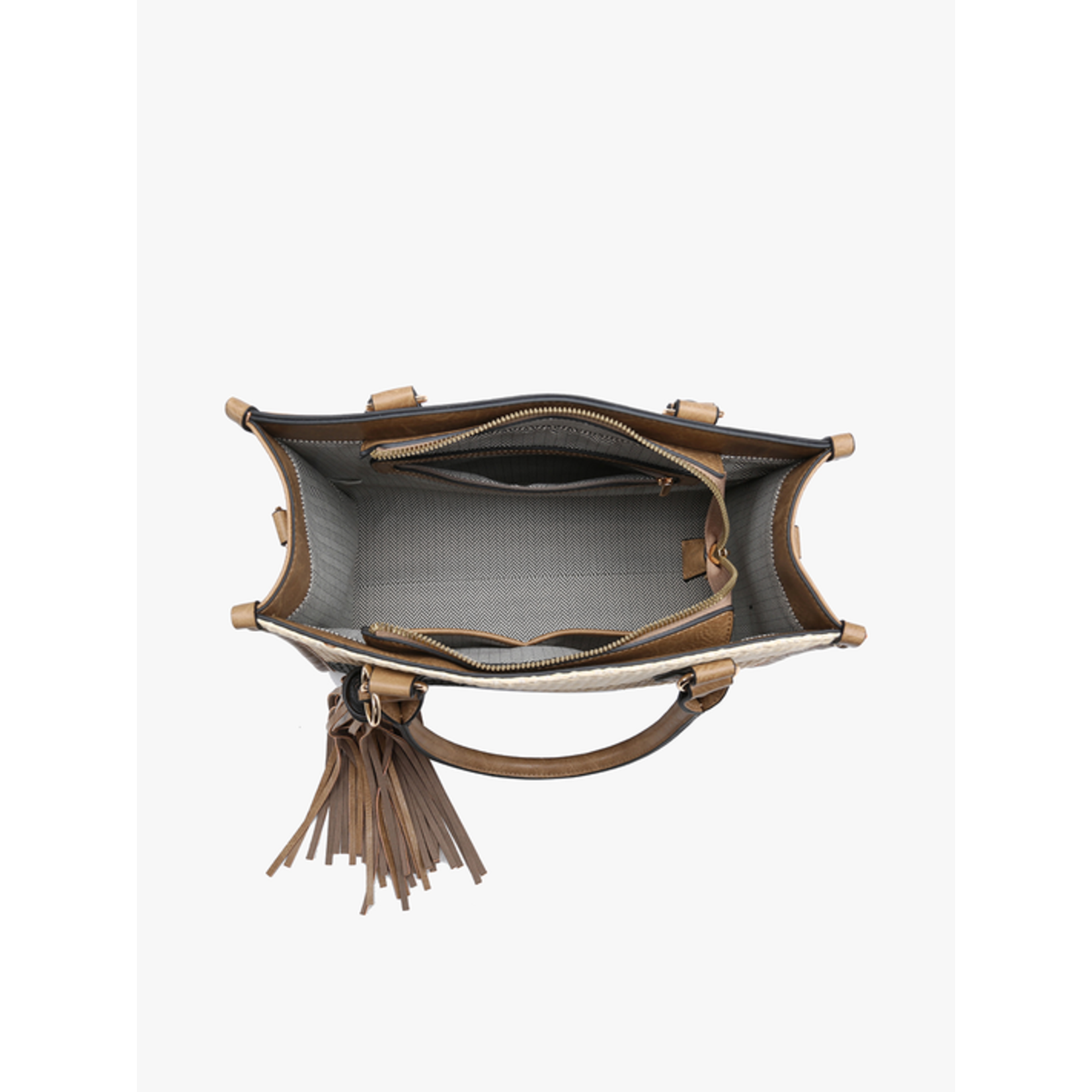 M2252-BKNT: Alma Tri-Color Satchel - Black/Natural - The Handbag Store