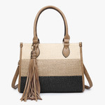 Jen & Co M2252-BKNT:  Alma Tri-Color Satchel - Black/Natural