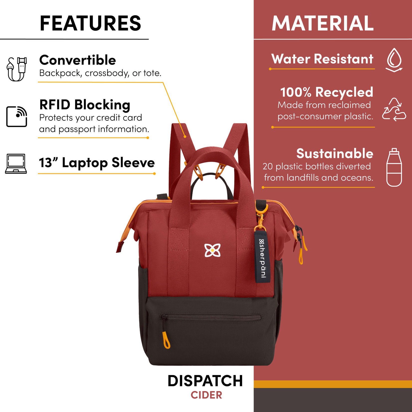 Sherpani Dispatch Backpack / Tote - Cider FW23