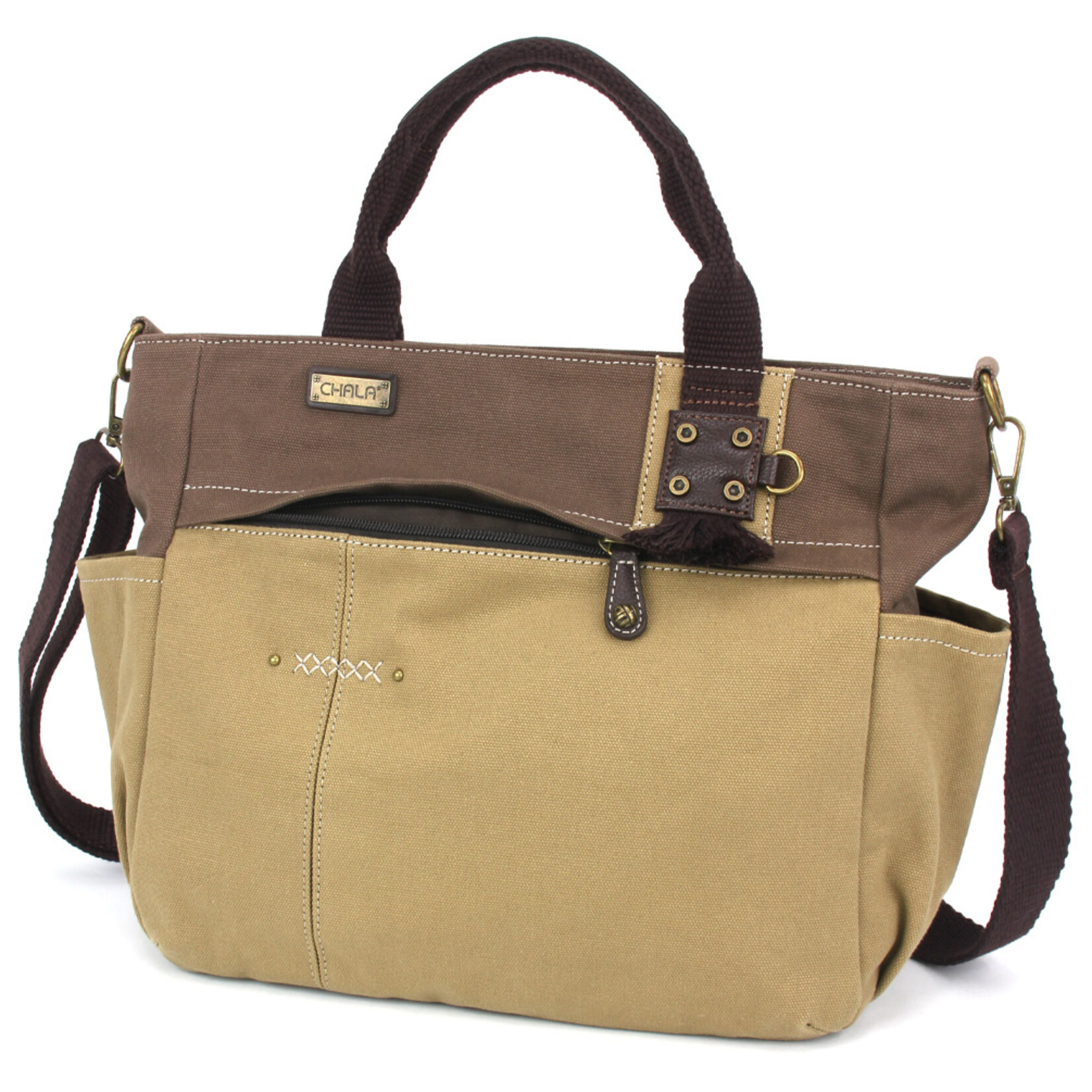 Chala Multi Pocket Tote - Olive - Metal Charming Feather
