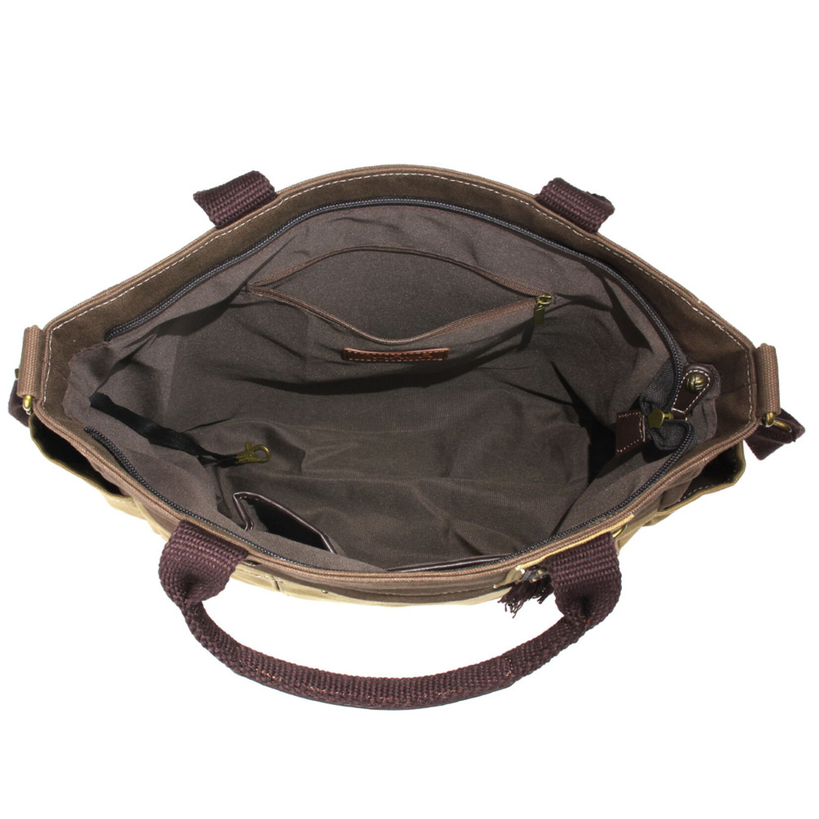Chala Multi Pocket Tote - Olive - Metal Charming Feather