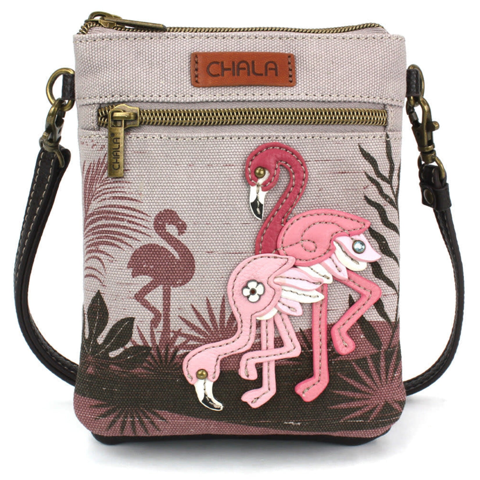 Chala Double Pocket Canvas Crossbody - Flamingo Group