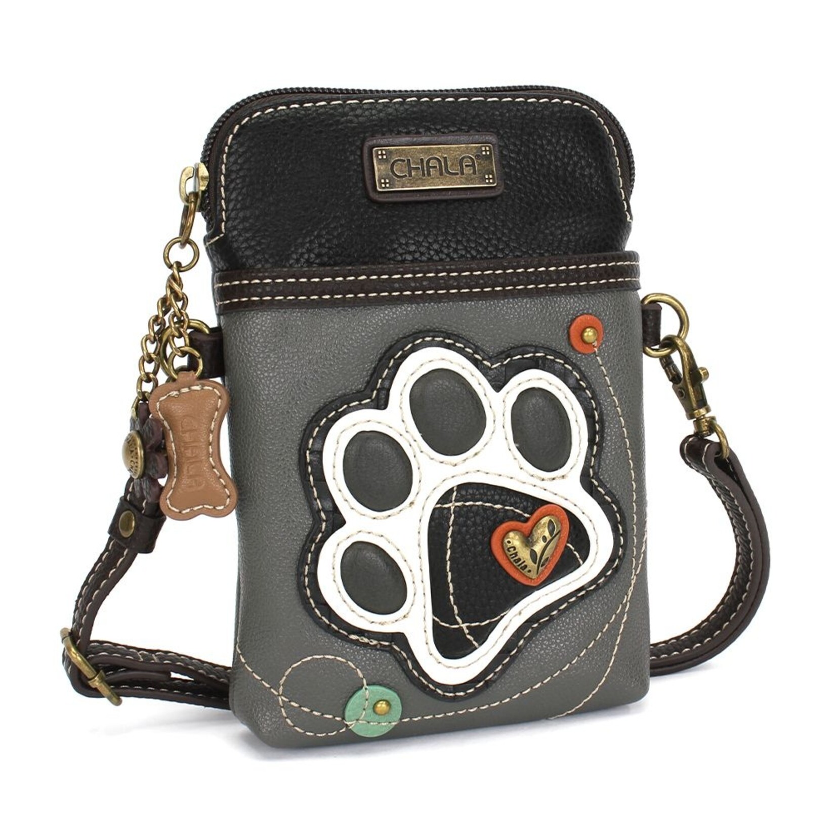 Chala Cell Phone Crossbody - Paw Print Black & White