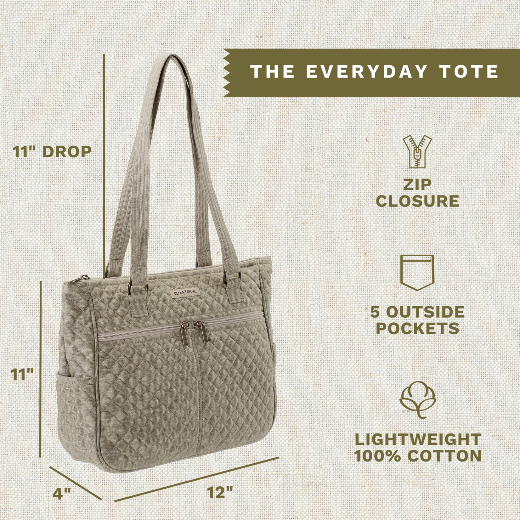 Bella Taylor Everyday Tote - Khaki Chambray