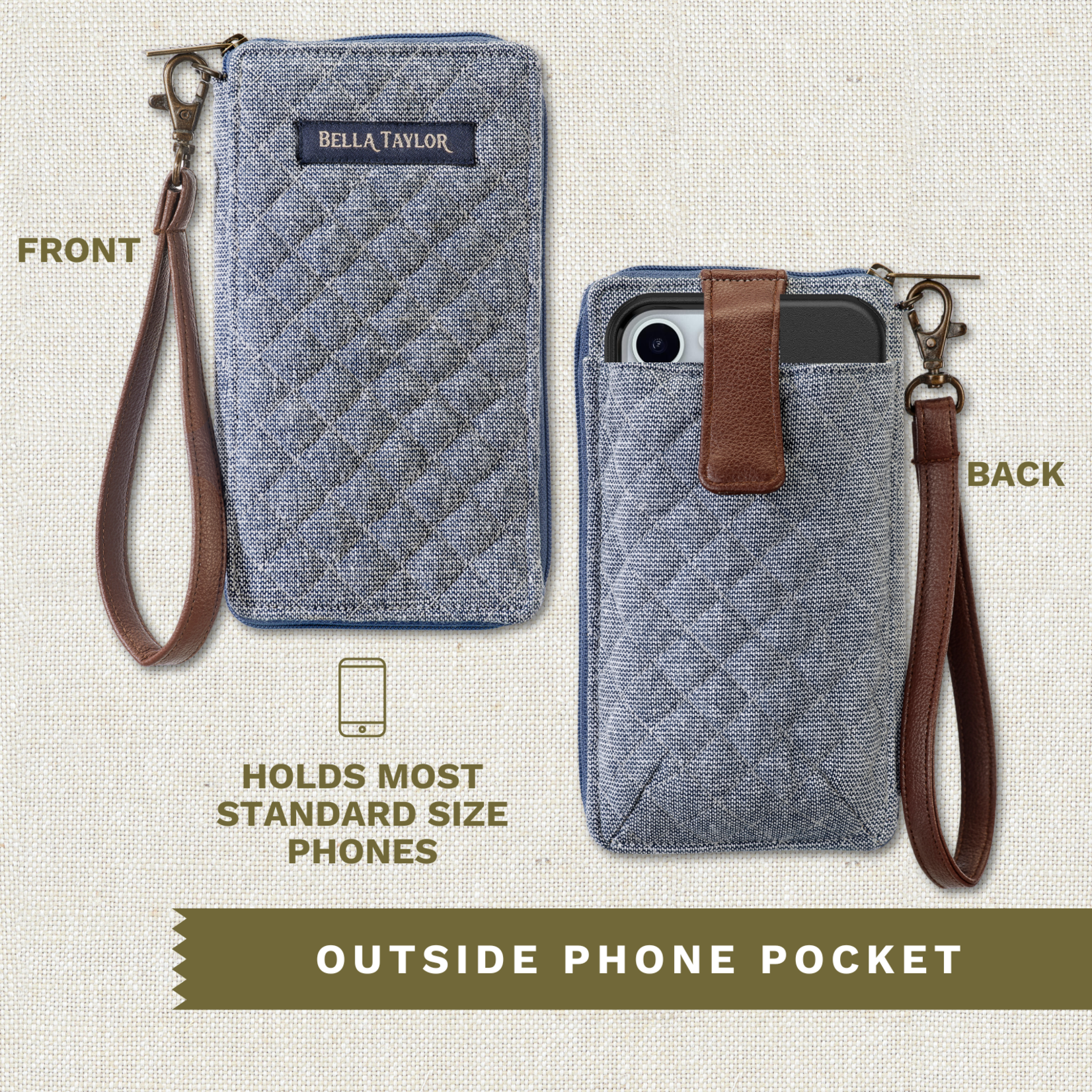 Bella Taylor RFID Cell Phone Wristlet - Blue Chambray