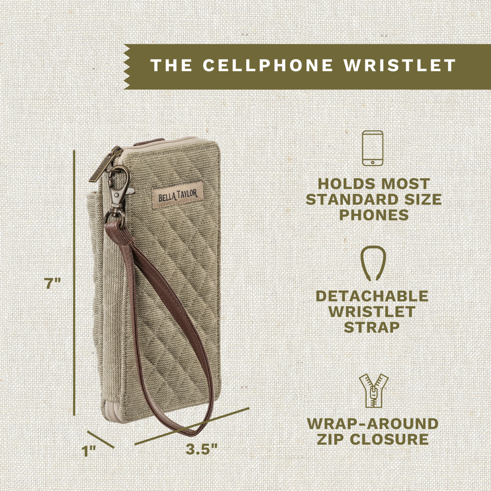 Bella Taylor RFID Cell Phone Wristlet - Khaki Chambray