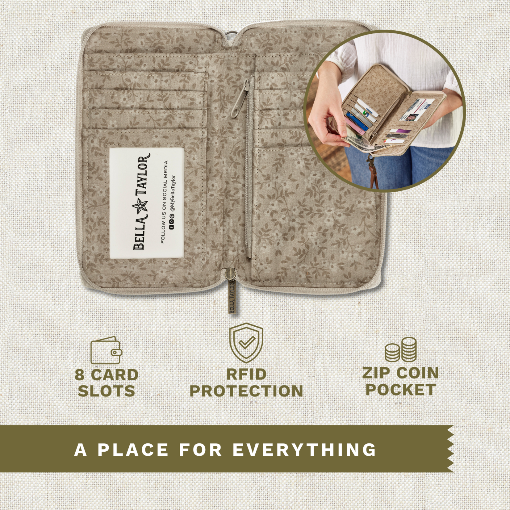 Bella Taylor RFID Cell Phone Wristlet - Khaki Chambray