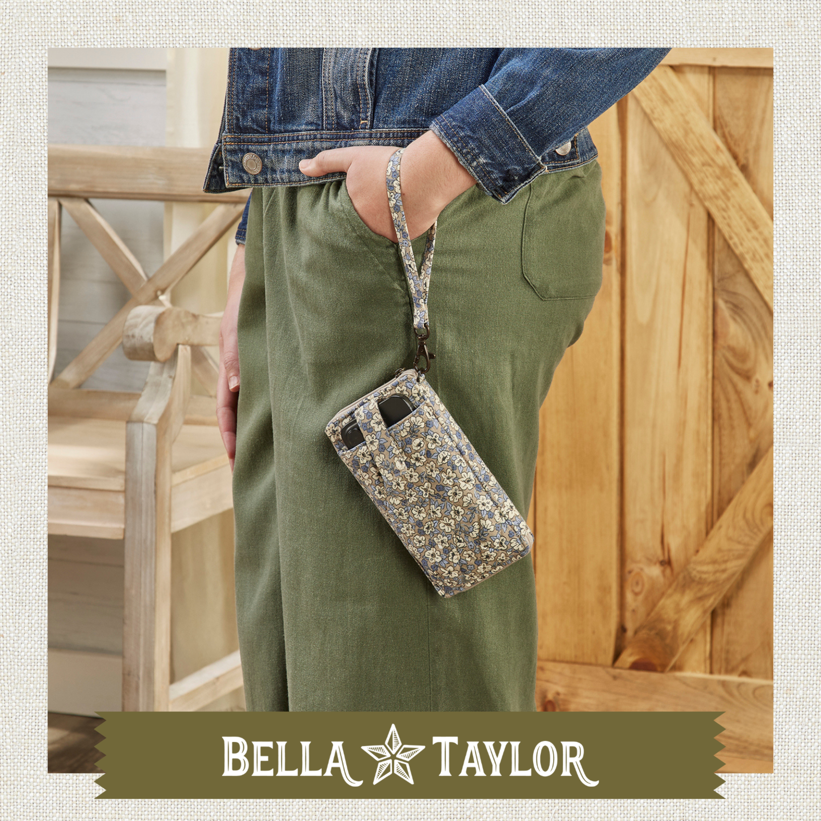 Bella Taylor RFID Cell Phone Wristlet - Khaki Floral