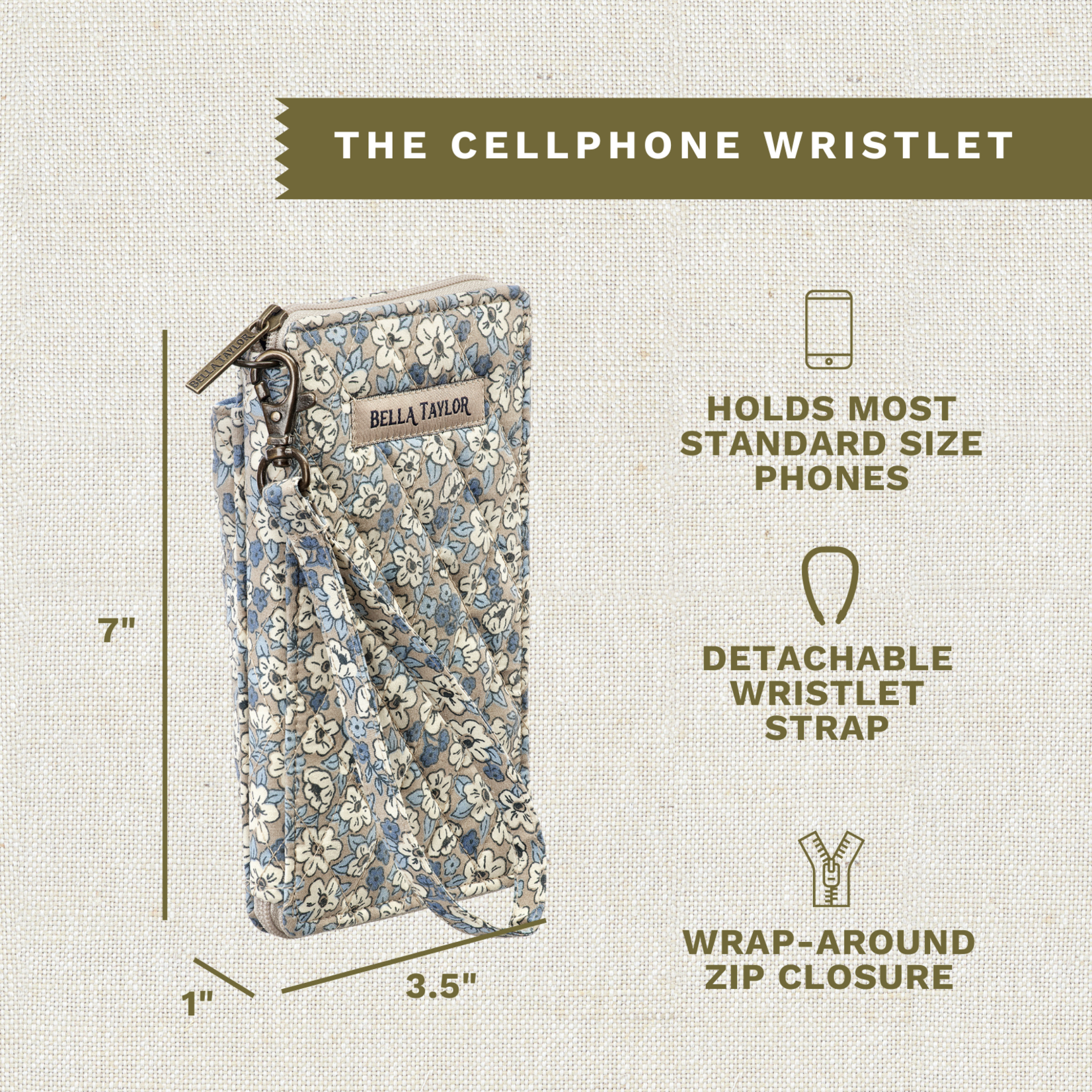 Bella Taylor RFID Cell Phone Wristlet - Khaki Floral