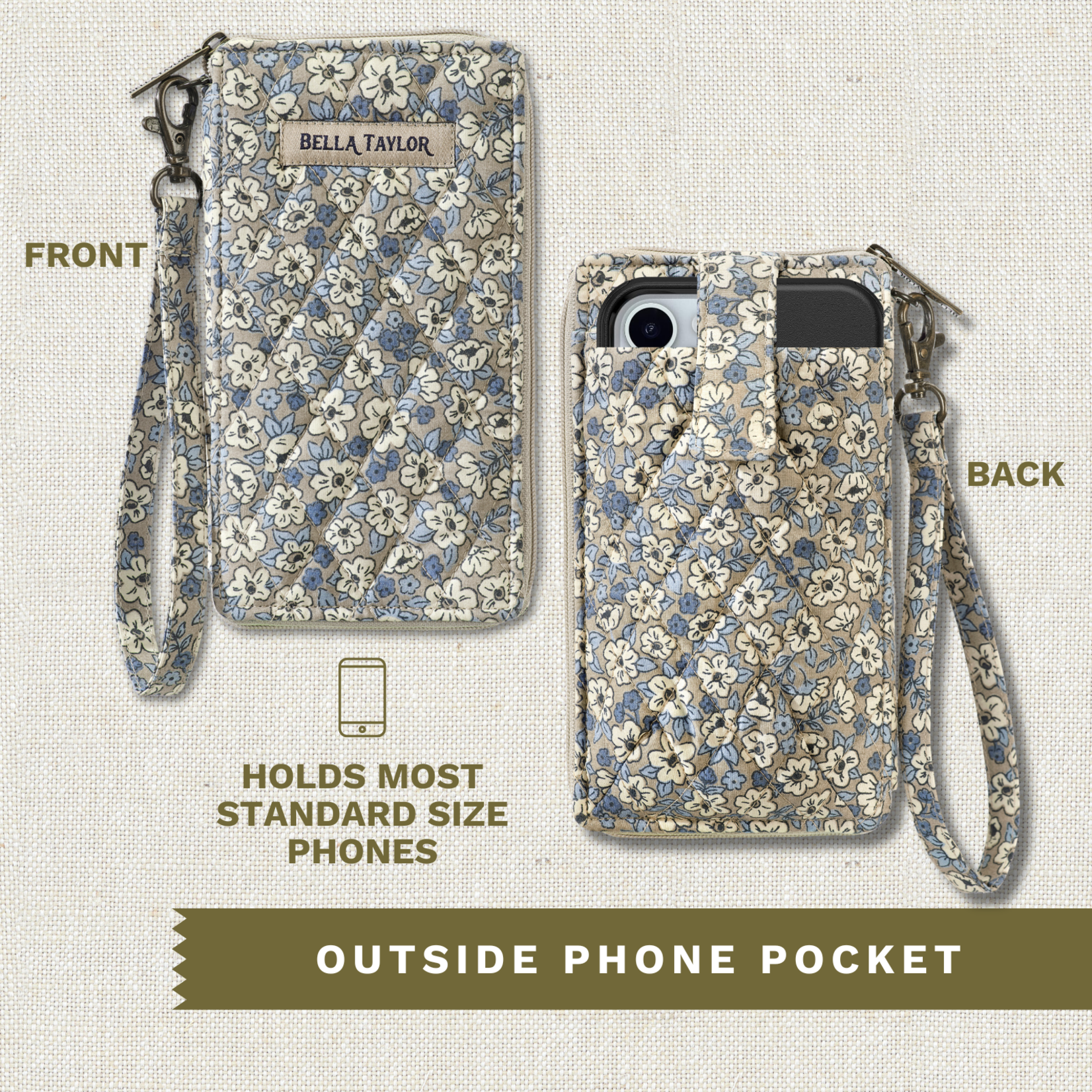 Bella Taylor RFID Cell Phone Wristlet - Khaki Floral