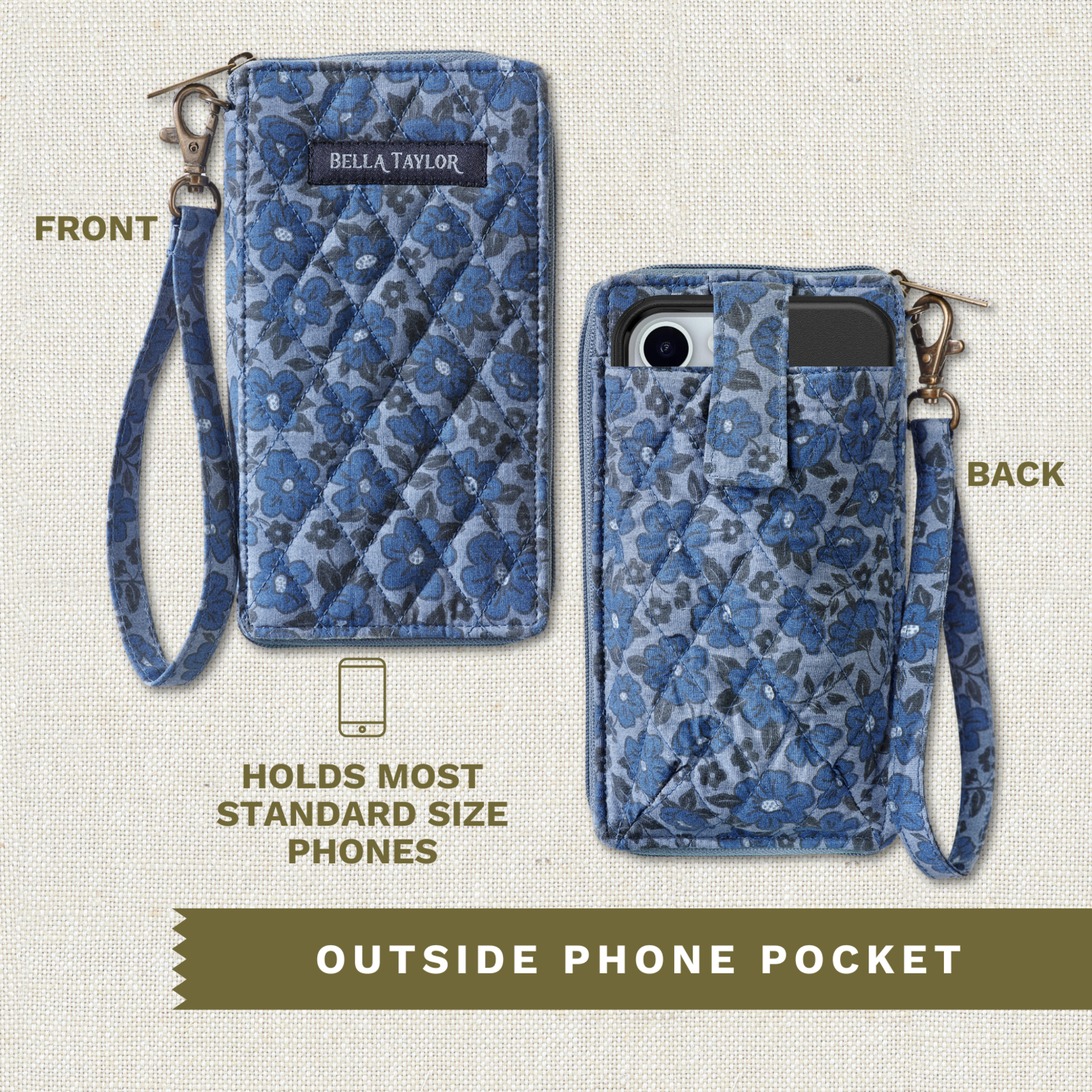 Bella Taylor RFID Cell Phone Wristlet - Navy Floral