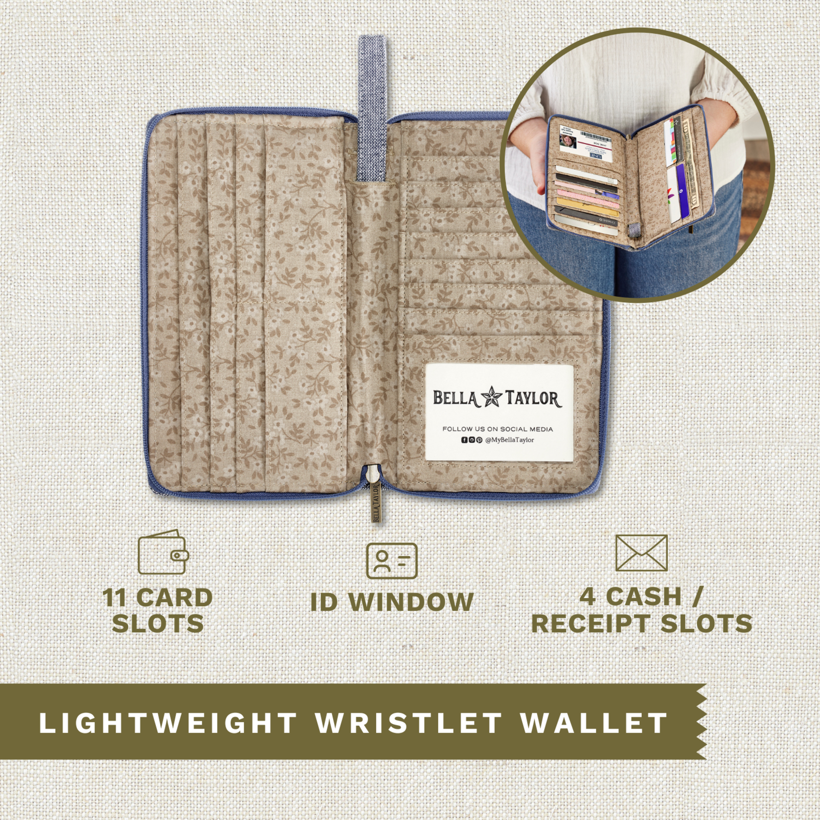 Bella Taylor RFID Wrist Strap Wallet - Blue Chambray