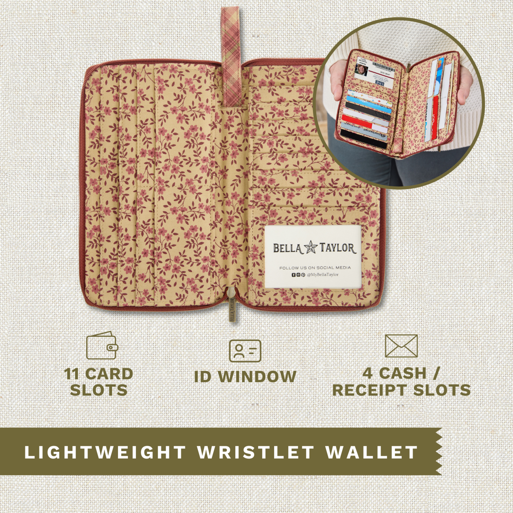 Bella Taylor RFID Wrist Strap Wallet - Burgundy Patch