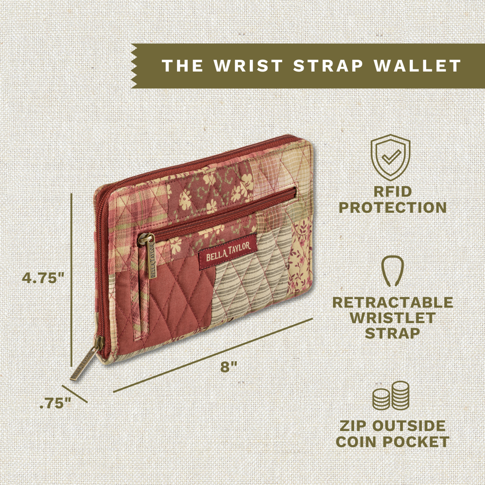Bella Taylor RFID Wrist Strap Wallet - Burgundy Patch