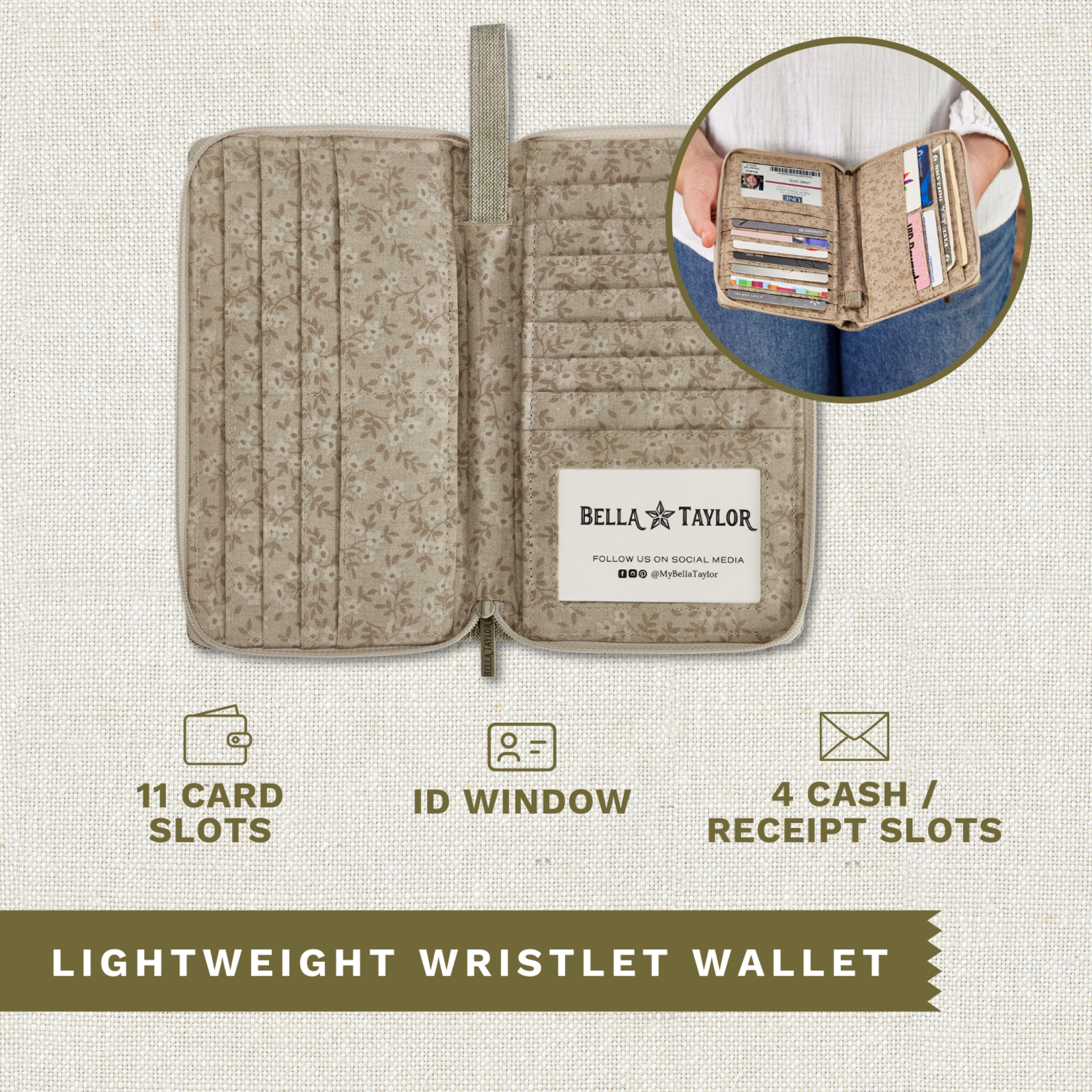 Bella Taylor RFID Wrist Strap Wallet - Khaki Chambray