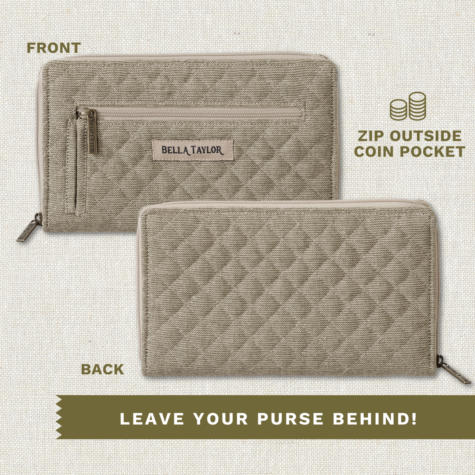 Bella Taylor RFID Wrist Strap Wallet - Khaki Chambray