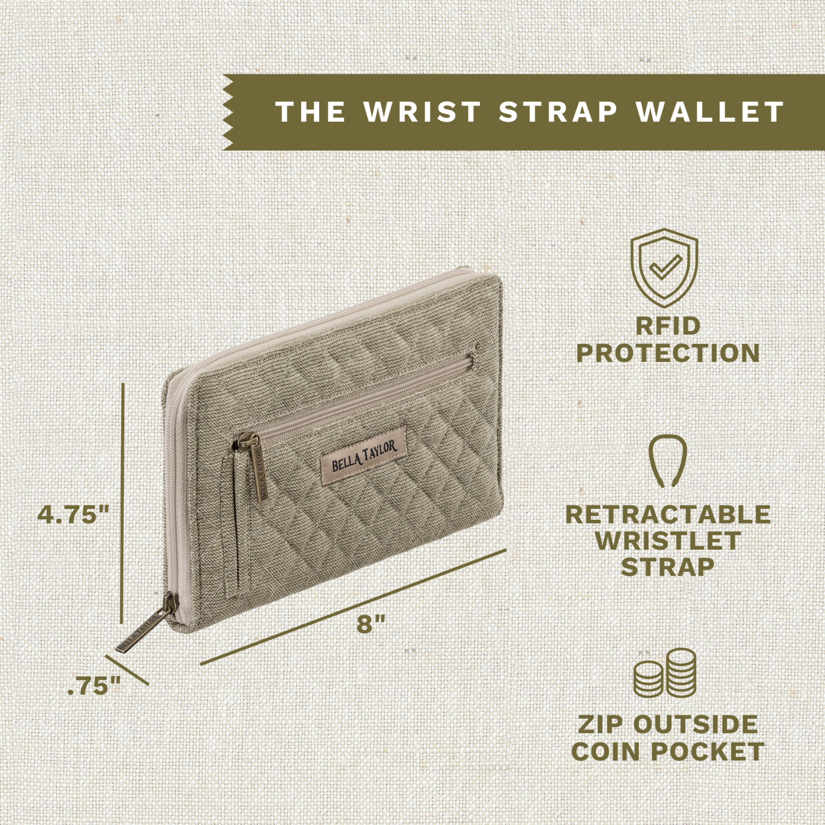 Bella Taylor RFID Wrist Strap Wallet - Khaki Chambray