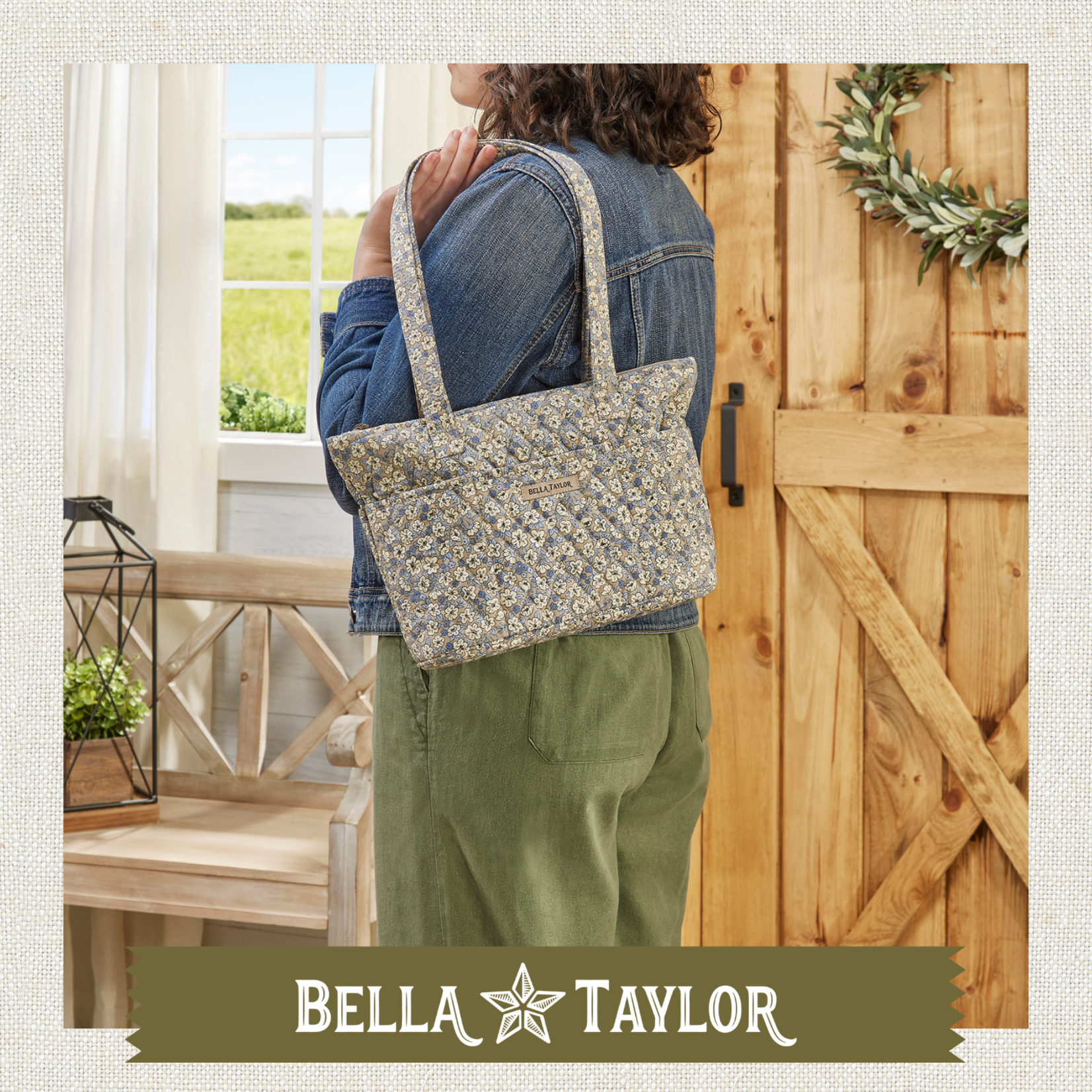 Bella Taylor Small Shoulder Tote - Khaki Floral