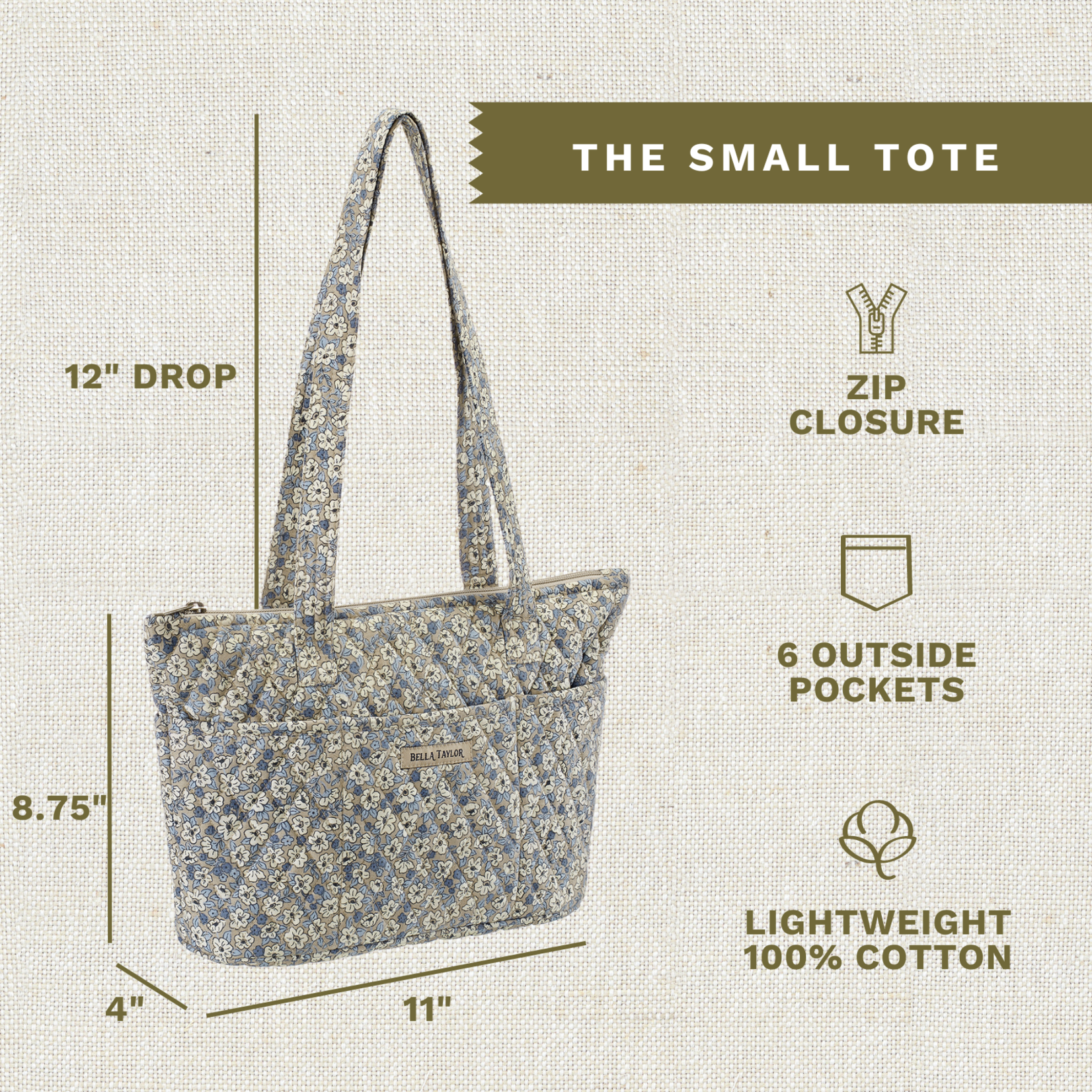 Bella Taylor Small Shoulder Tote - Khaki Floral