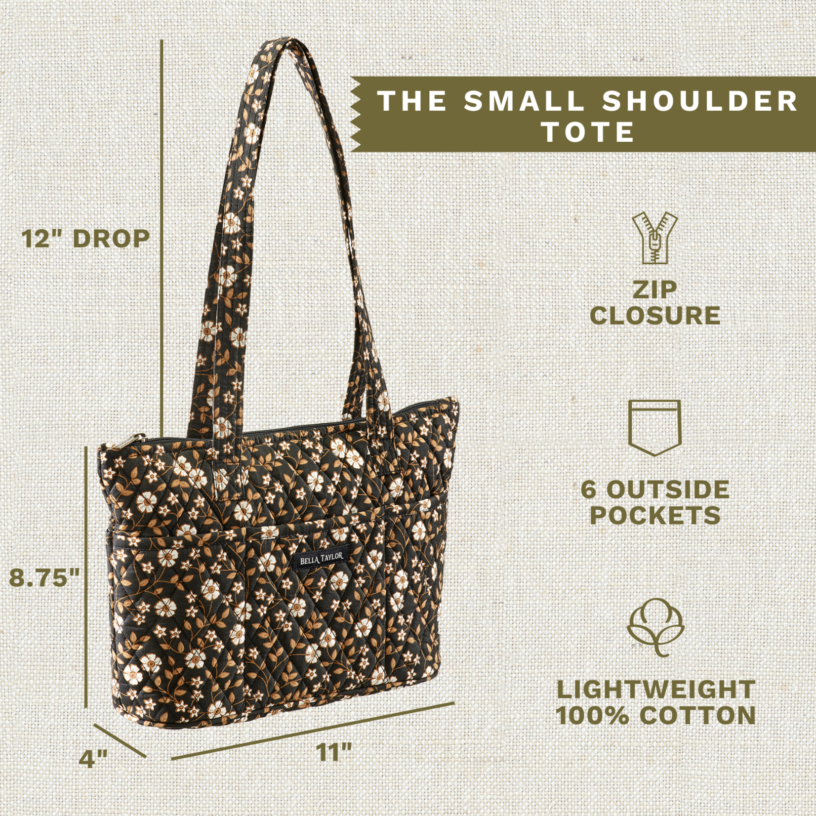 Bella Taylor Small Shoulder Tote - Vintage Vine Midnight