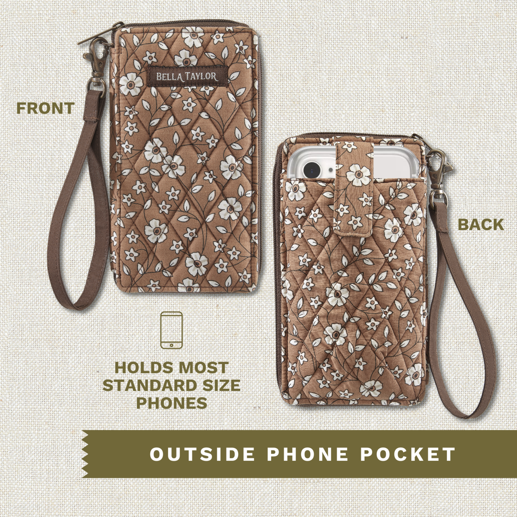 Bella Taylor RFID Modern Wristlet Wallet - Vintage Vine Brown