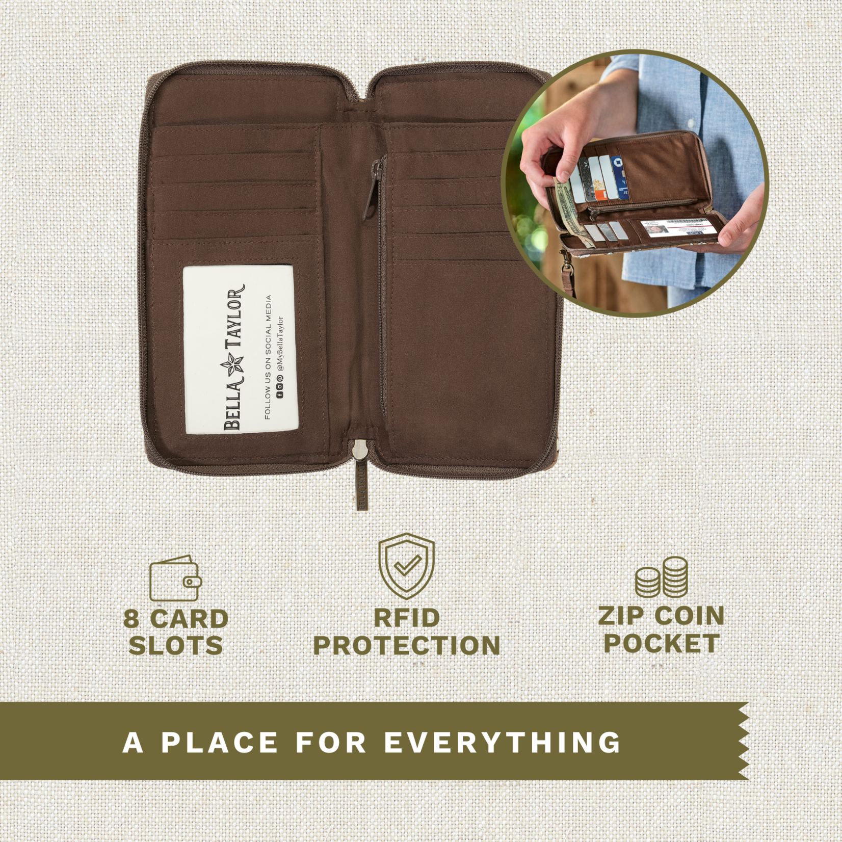 Bella Taylor RFID Modern Wristlet Wallet - Vintage Vine Brown