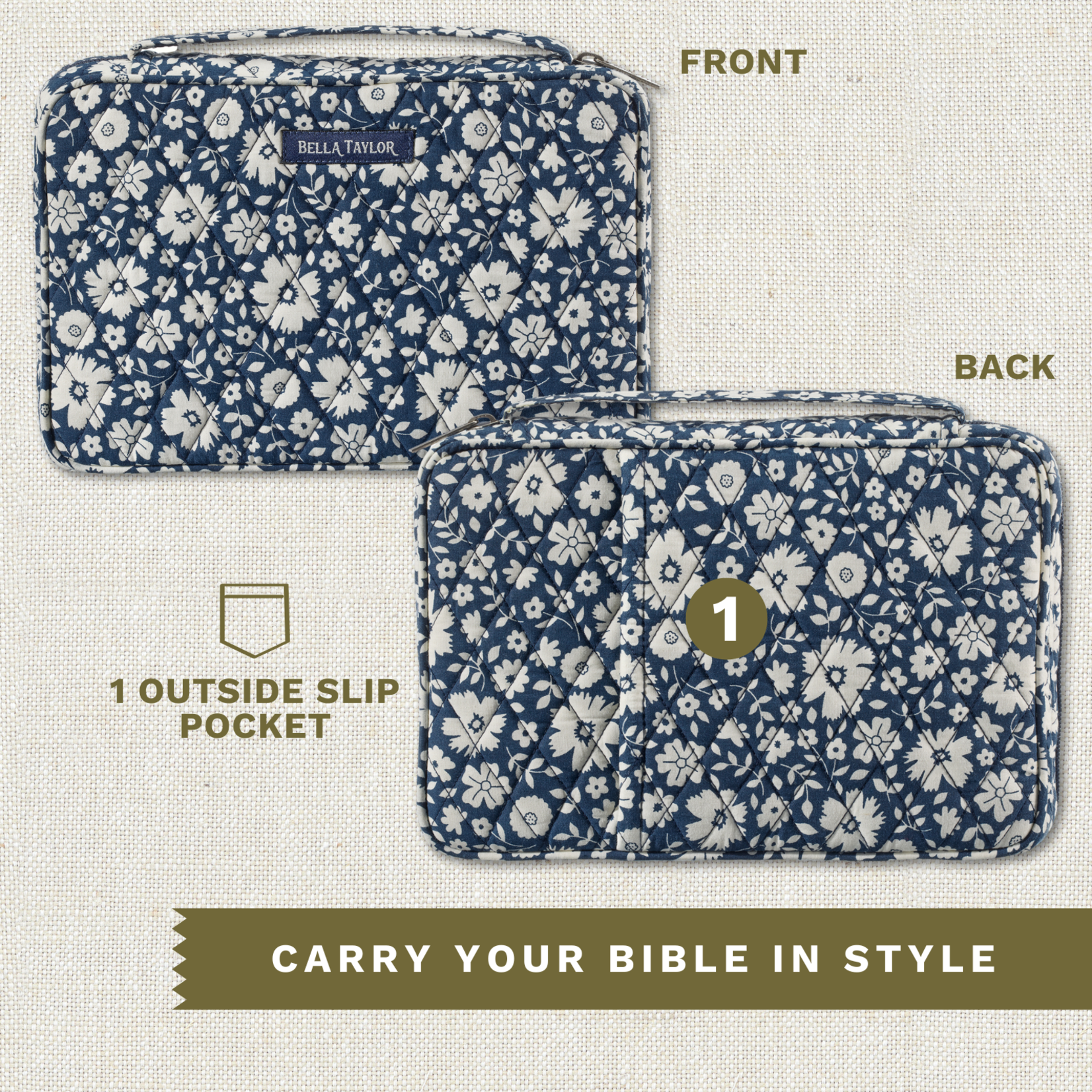 Bella Taylor Bible Cover - Bicolor Floral Navy