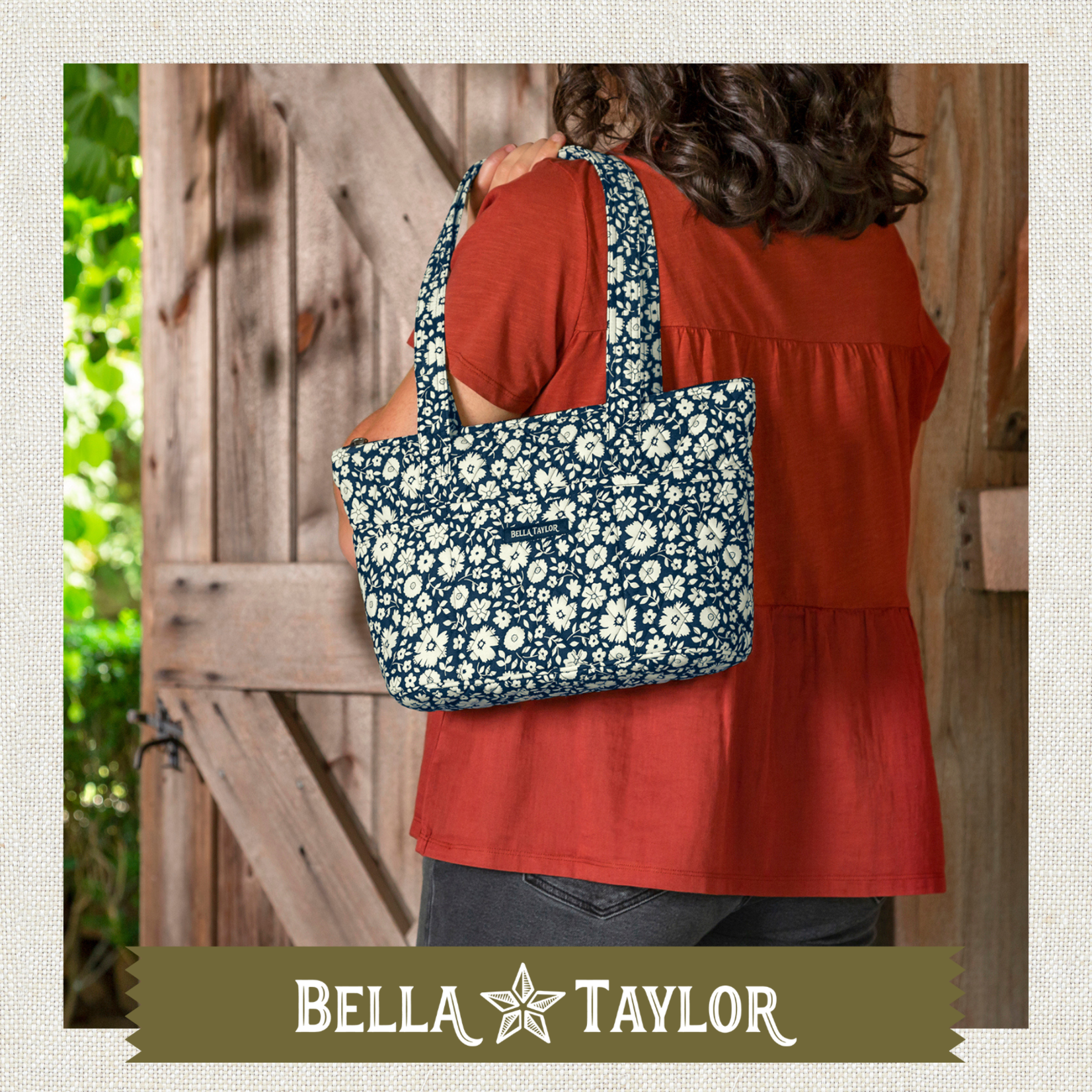 Bella Taylor Small Shoulder Tote - Bicolor Floral Navy