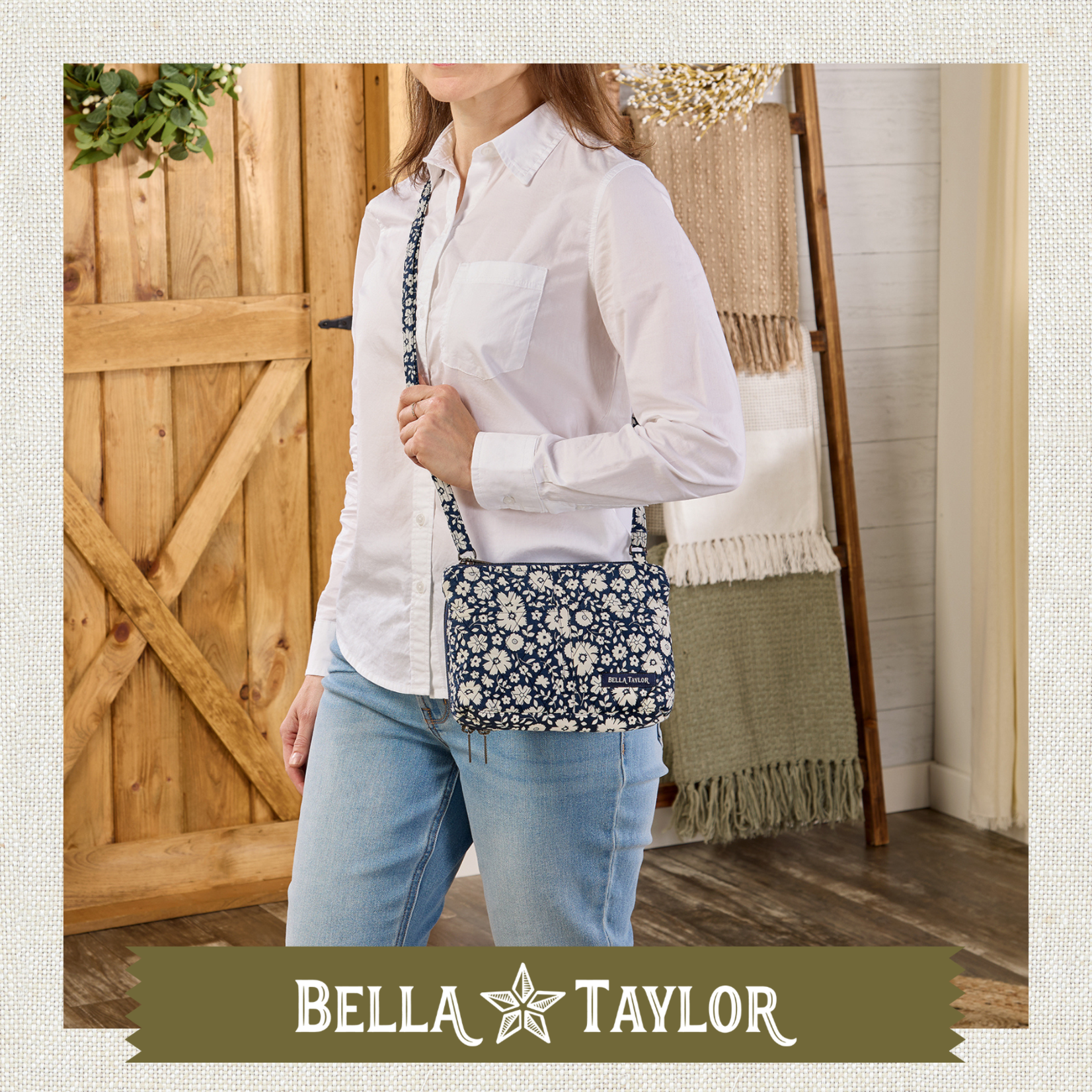 Bella Taylor Essentials Wallet Crossbody - Bicolor Floral Navy