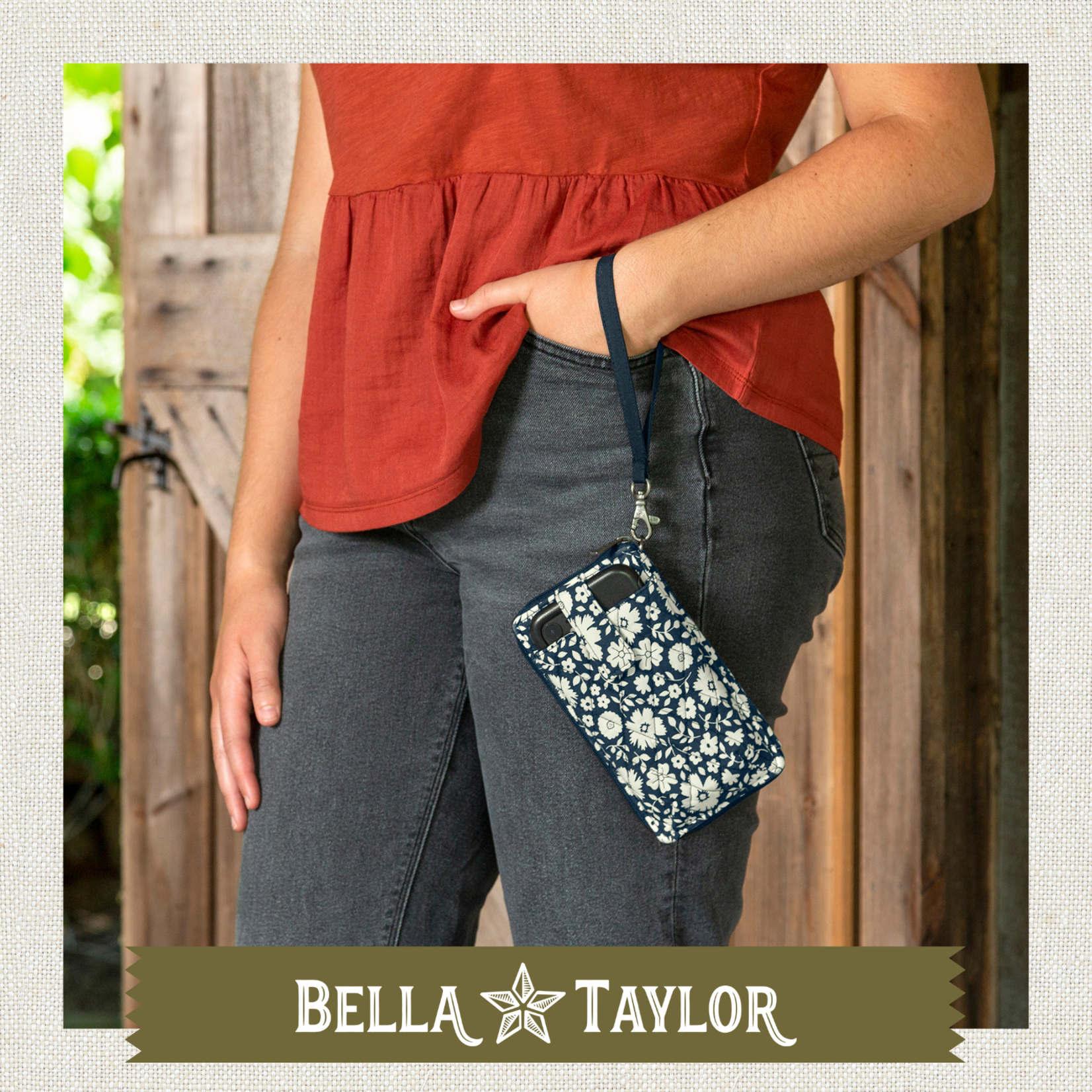 Bella Taylor RFID Cell Phone Wristlet - Bicolor Floral Navy